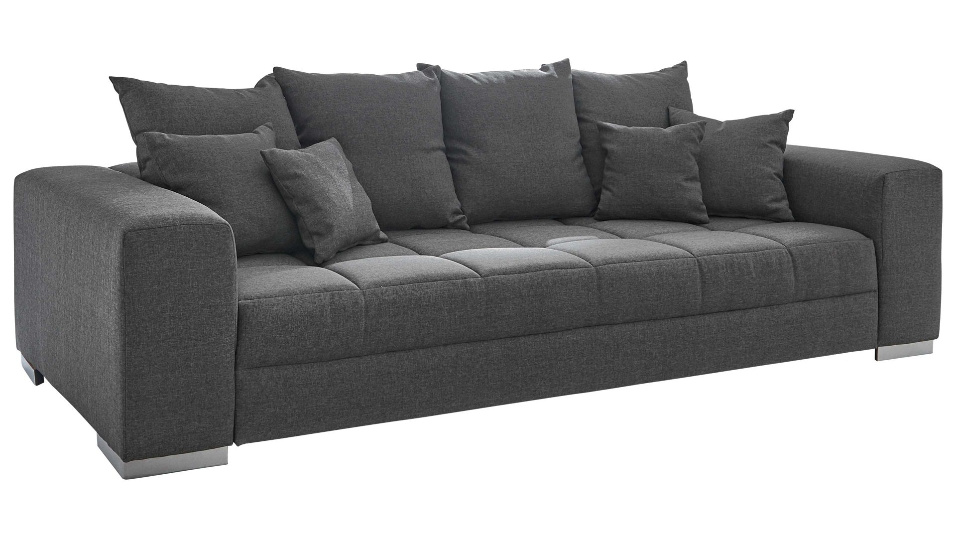 Bigsofa A. z. iwaniccy aus Stoff in Anthrazit Bigsofa Borneo anthrazitfarbener Bezug Como 11 & silberfarbene Holzfüße – Länge ca. 254 cm