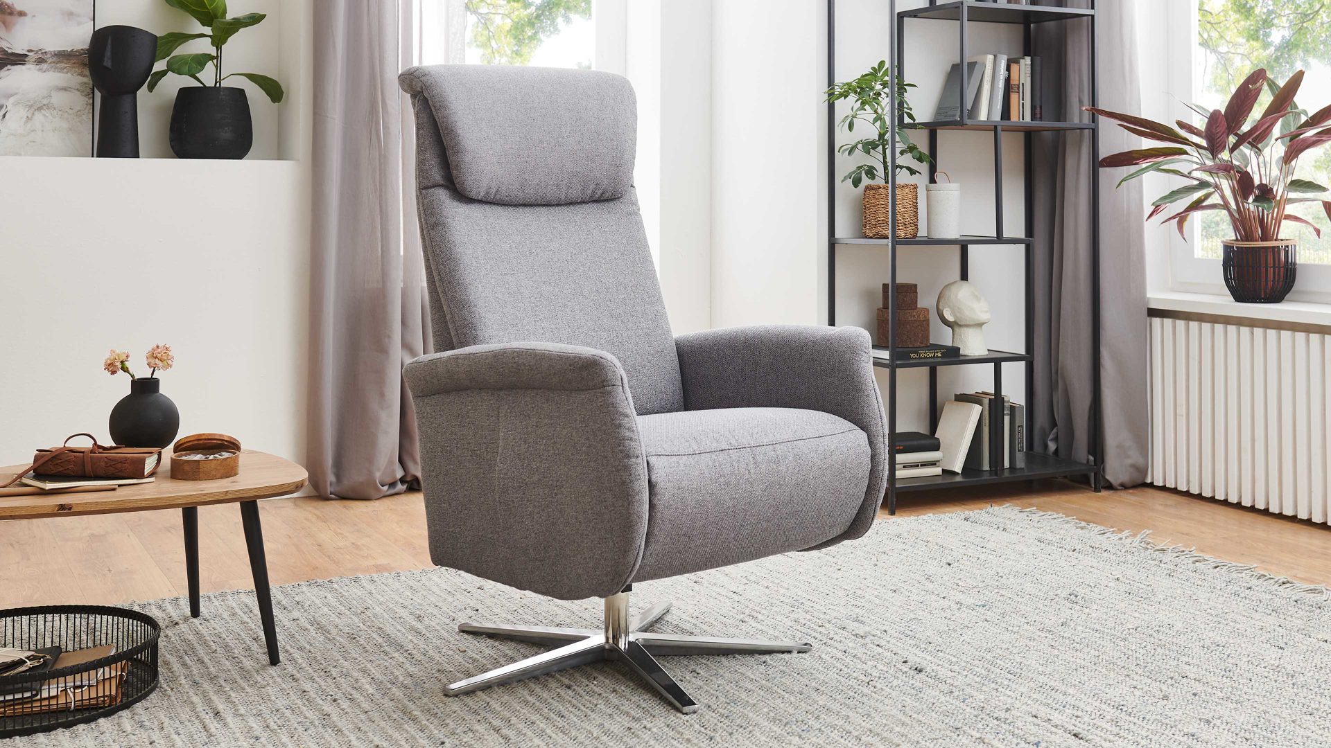 Relaxsessel COMFORT SMART aus Stoff in Grau COMFORT SMART Viro - Relaxsessel graues Flachgewebe Mono & glänzender Alufuß