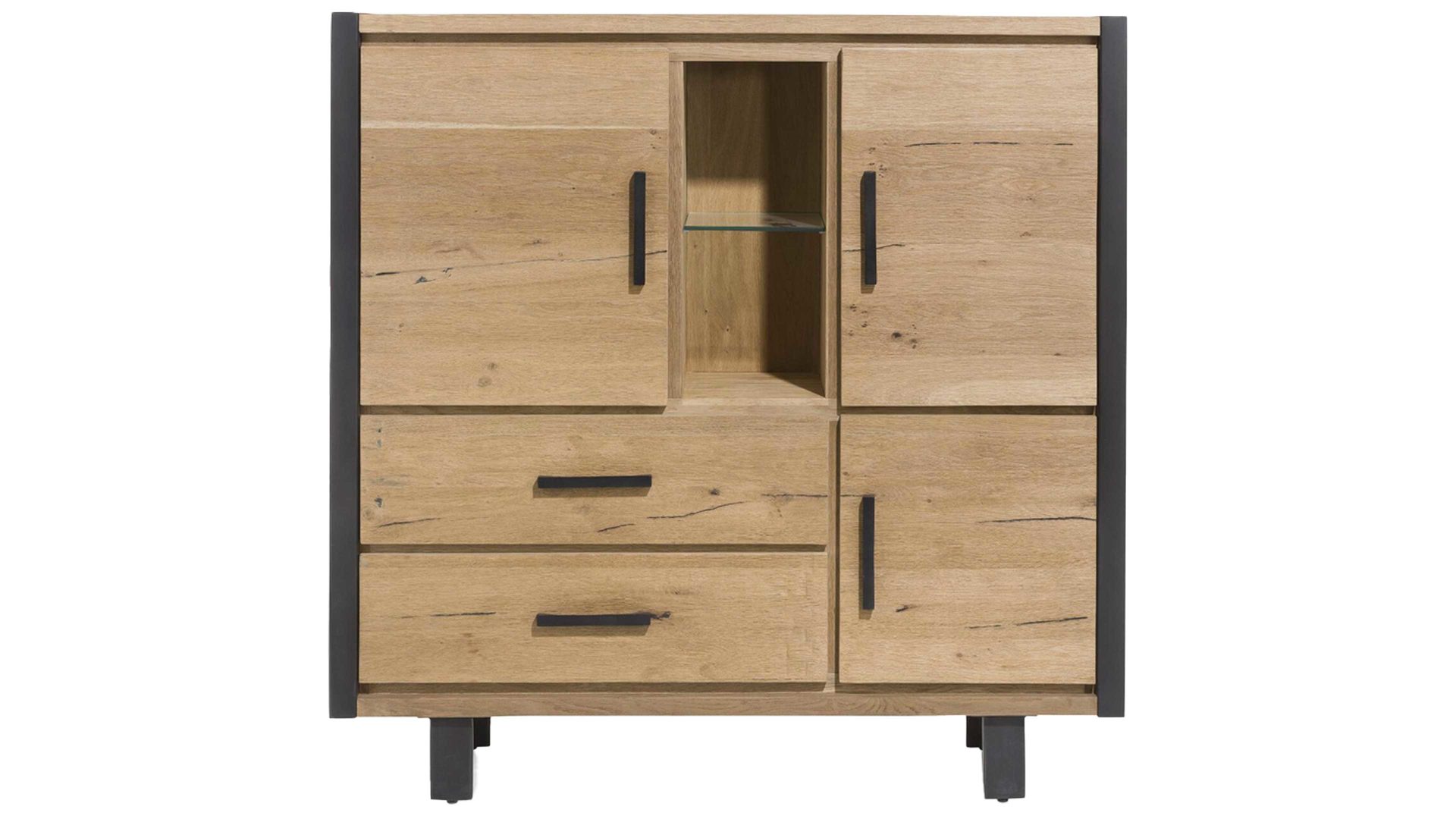 Highboard Habufa® aus Holz in Holzfarben HABUFA® Highboard bzw. Kommode Brooklyn Railway braunes Eichefurnier – drei Türen, zwei Schubladen, zwei Fächer