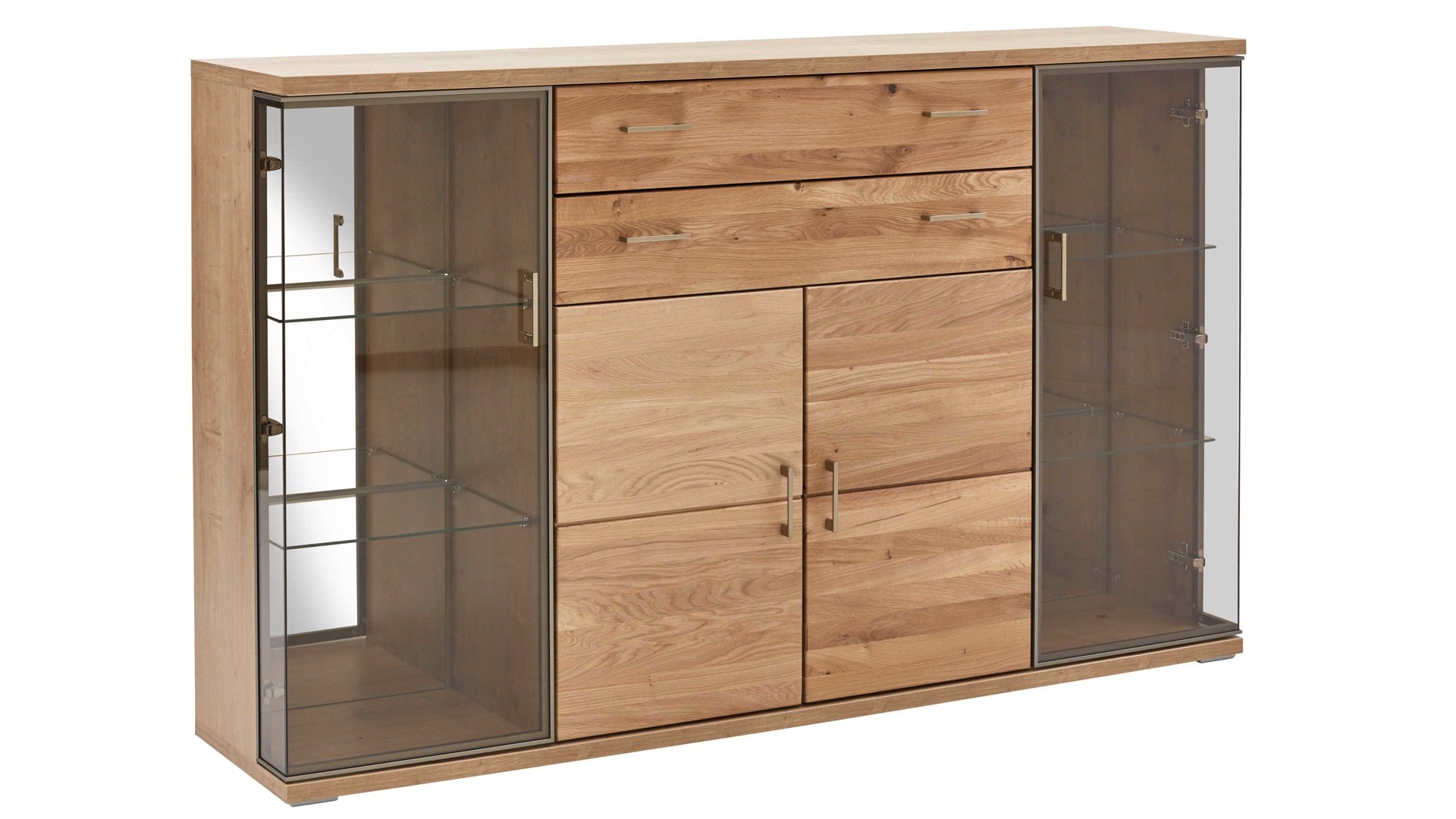 Sideboard Ideal möbel aus Holz in Holzfarben Wohnprogramm Brilon - Sideboard Alteiche & braunes Parsolglas – vier Türen, zwei Schubladen