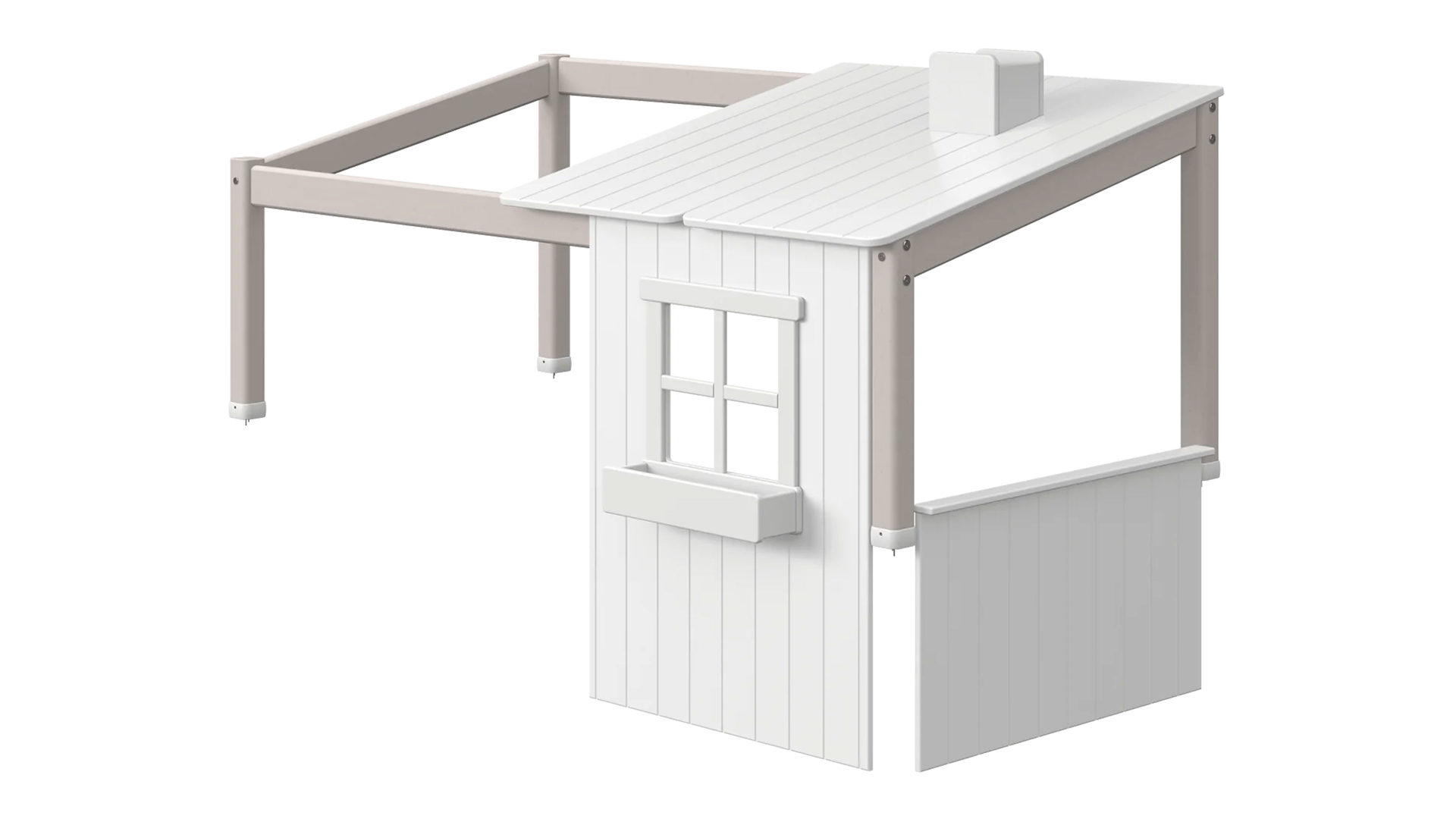 Spielbett-Zubehör Flexa® aus Holz in Weiß FLEXA® Kindermöbel Serie Classic - halber Baumhaus-Aufsatz Weiß & Grau - ein Fenster