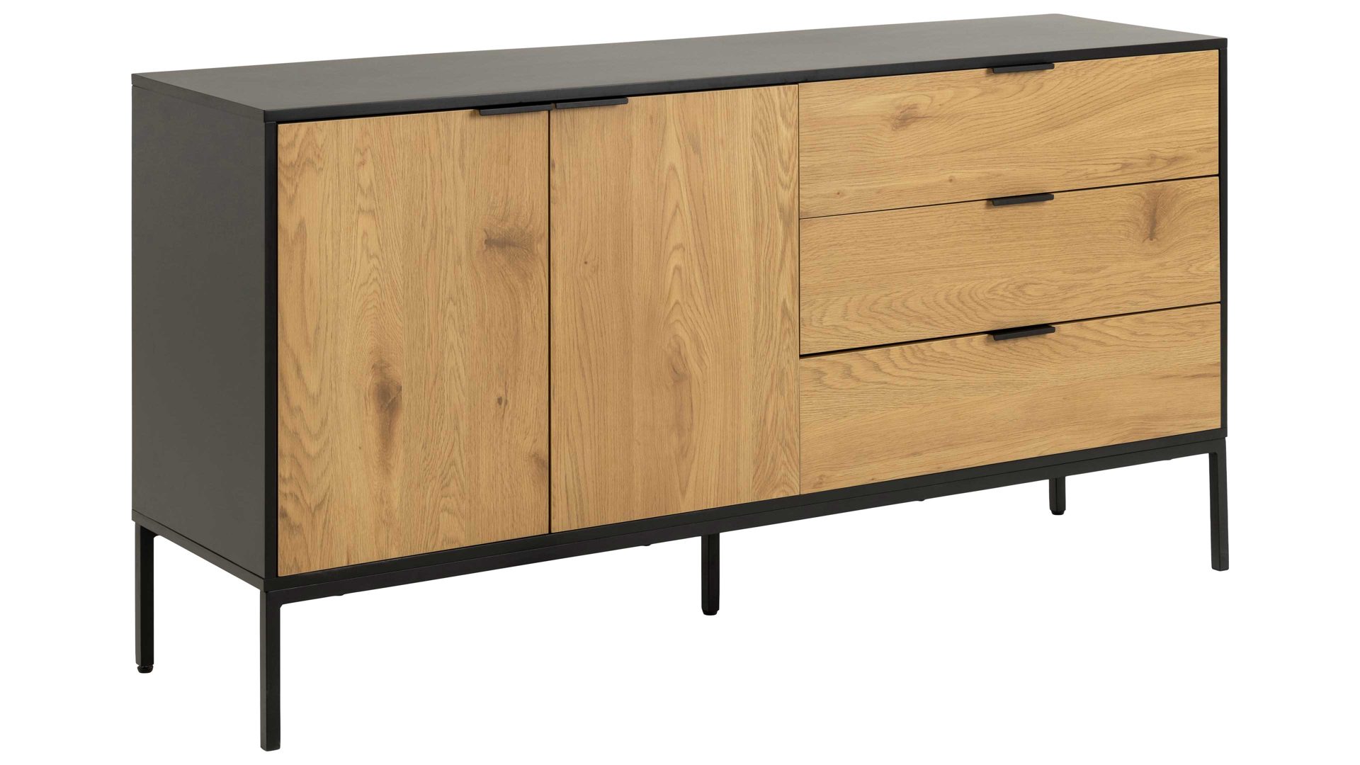 Sideboard Actona group aus Holz in Holzfarben Sideboard Seaford im Industrielook Wildeiche & Schwarz – zwei Türen, drei Schubladen, Länge ca. 160 cm