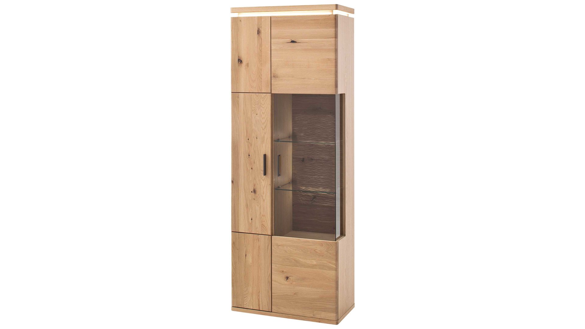 Vitrine Mca furniture aus Holz in Holzfarben Wohnprogramm Barcelona - Kombi-Vitrine geölte Balkeneiche - zwei Türen, Breite ca. 75 cm
