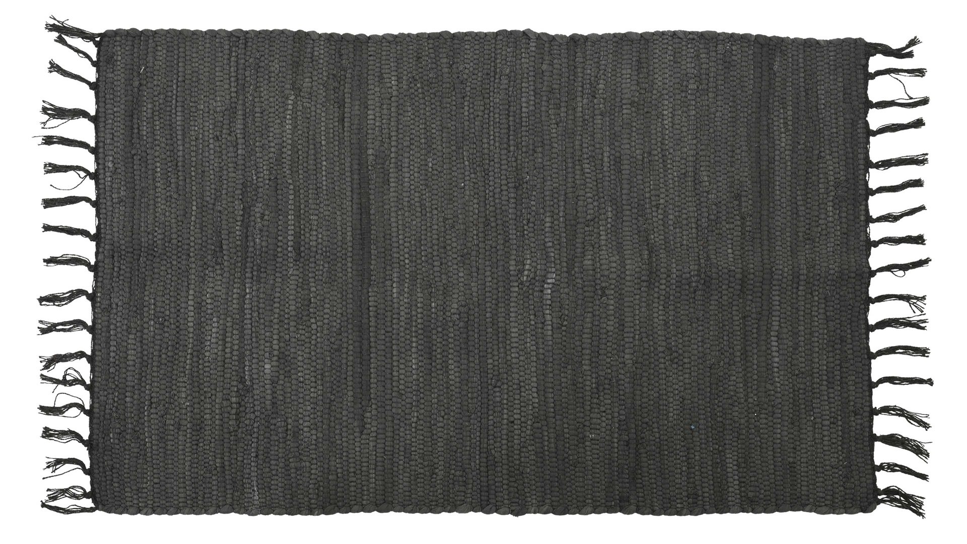 Naturteppich Kaemingk aus Naturfaser in Dunkelgrau Fransen-Teppich graue Baumwolle - ca. 91 x 60 cm