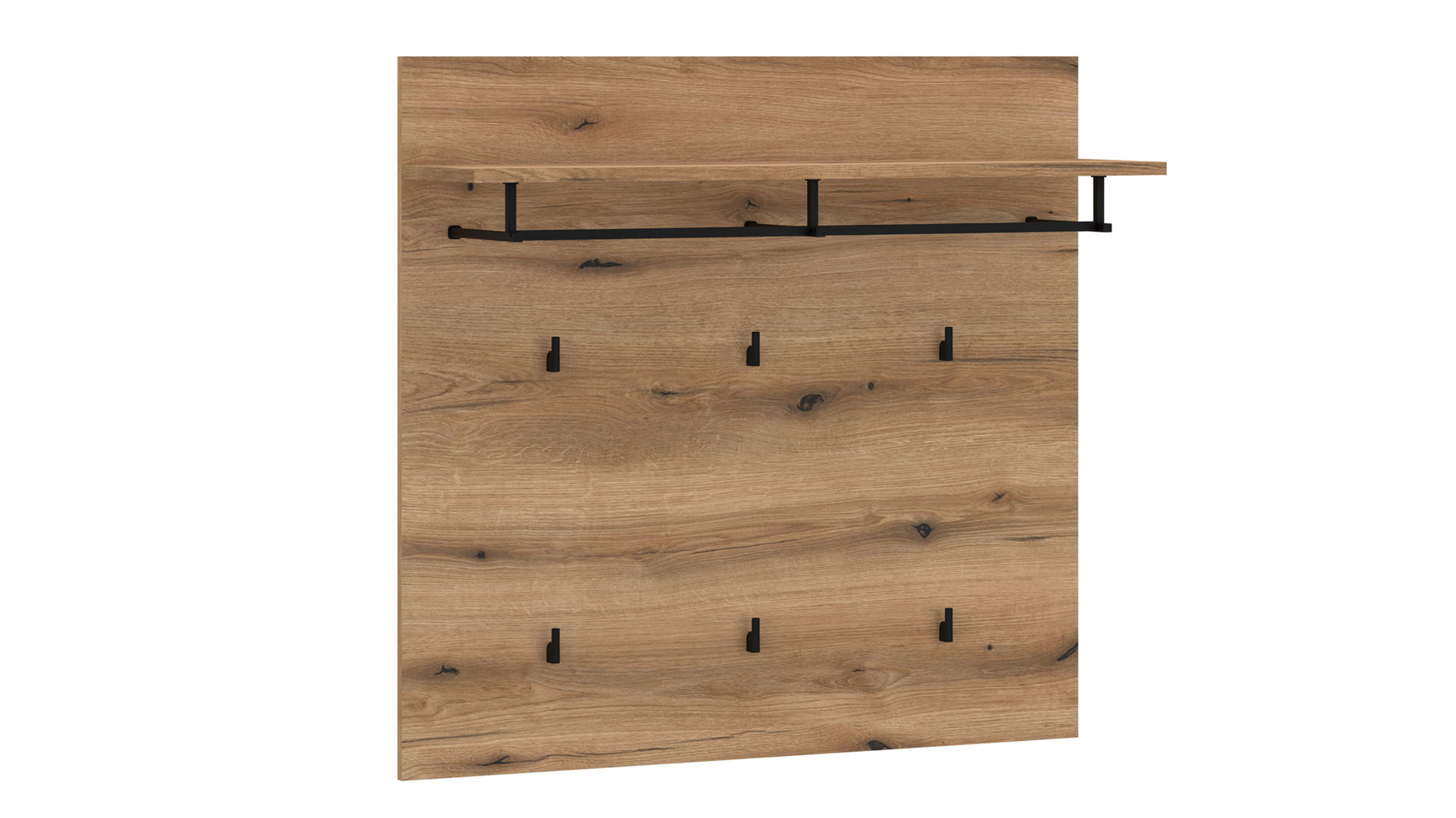 Wandgarderobe Wojcik aus Holz in Eiche Hell Garderobenprogramm Delamar - Garderobenpaneel Coast Evoke Eiche & Schwarz - ca. 88 x 87 cm