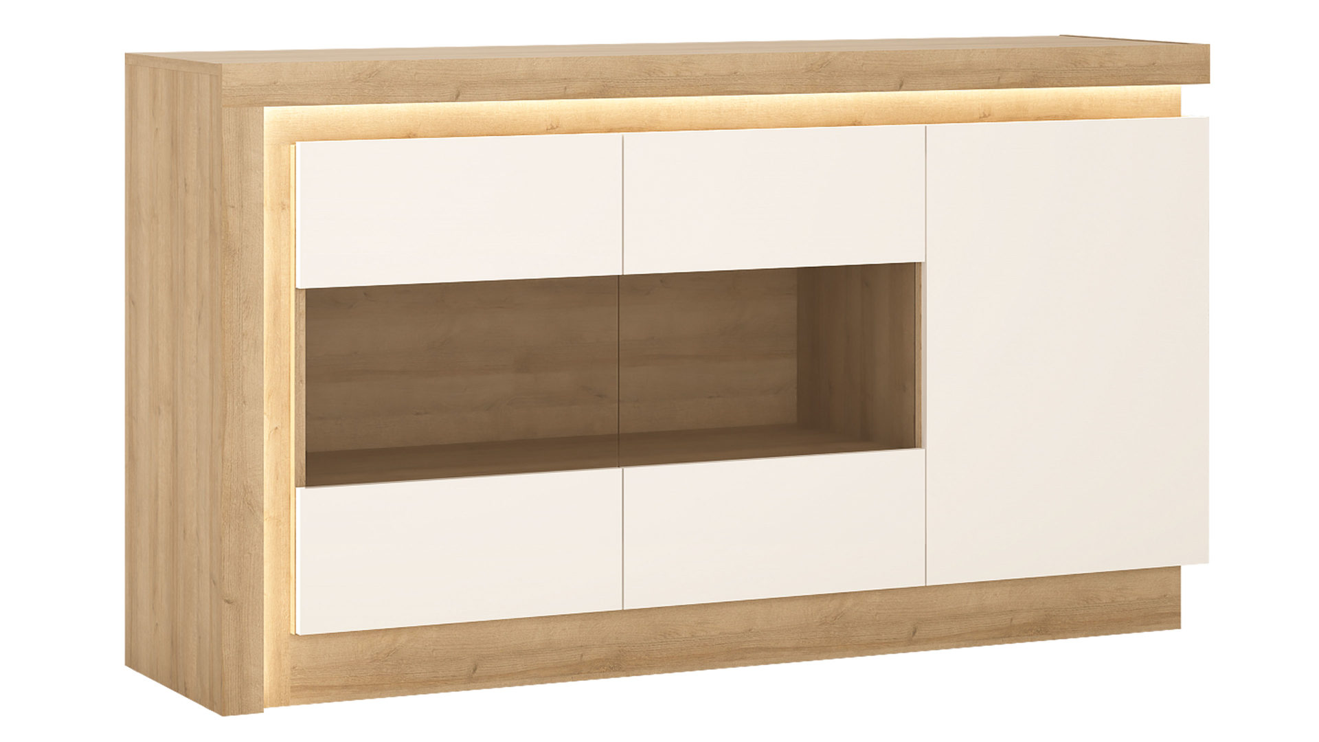 Sideboard Wojcik aus Holz in Weiß Wohnprogramm Lyon - Sideboard Weiß & Riviera Eiche - dreitürig, Breite ca. 158 cm