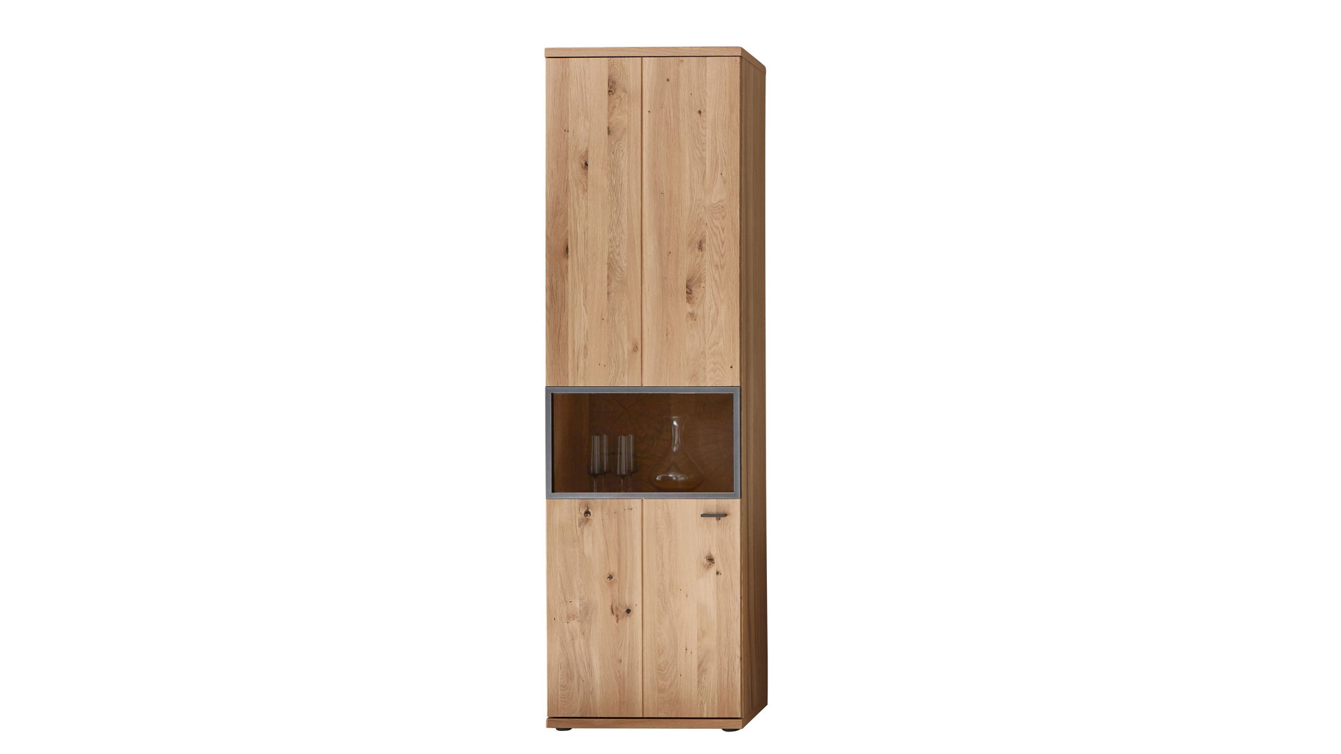 Vitrine Ideal möbel aus Holz in Holzfarben Wohnprogramm Flora - Vitrine Alteiche Bianco – Höhe ca. 209 cm