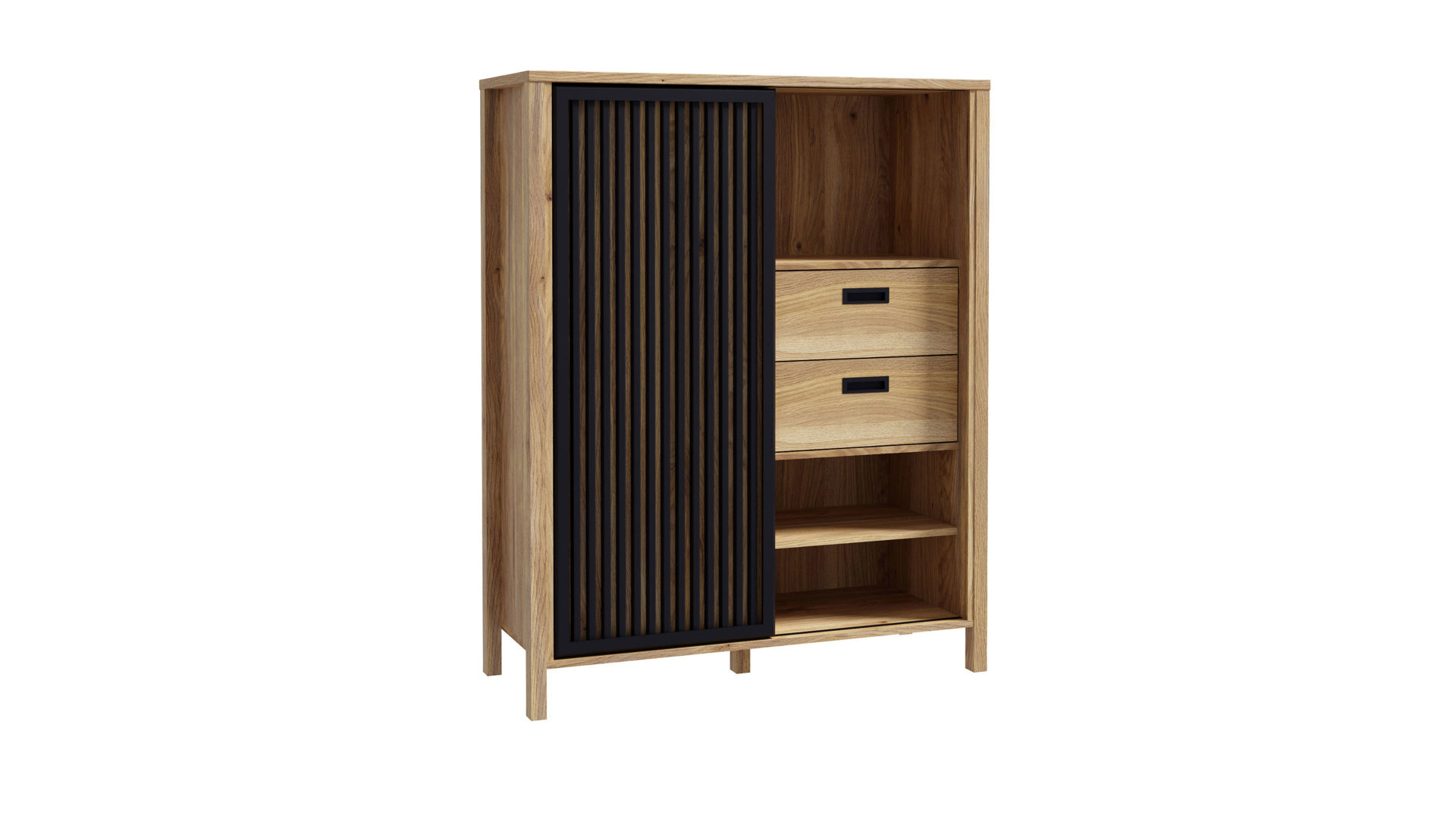 Highboard Forte aus Holz in Holzfarben Wohnprogramm Jytana  - Highboard Mauvella Eiche & Schwarz – ca. 103 x 130 cm