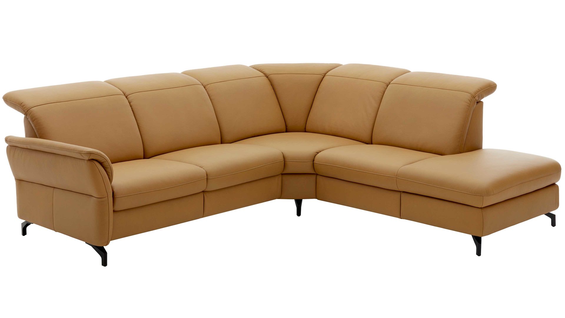 Ecksofa Steinpol polsteria aus Leder in Orange Polstermöbel Serie Senturo System - Ecksofa senffarbenes Leder Evita - Stellfläche ca. 267 x 245 cm