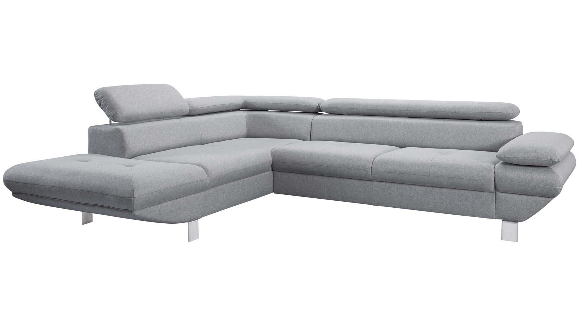 Ecksofa Exxpo sofa fashion aus Stoff in Hellgrau Ecksofa Vinci silberfarbenes Flachgewebe Stark 379 & Metallfüße - Stellfläche ca. 271 x 232 cm