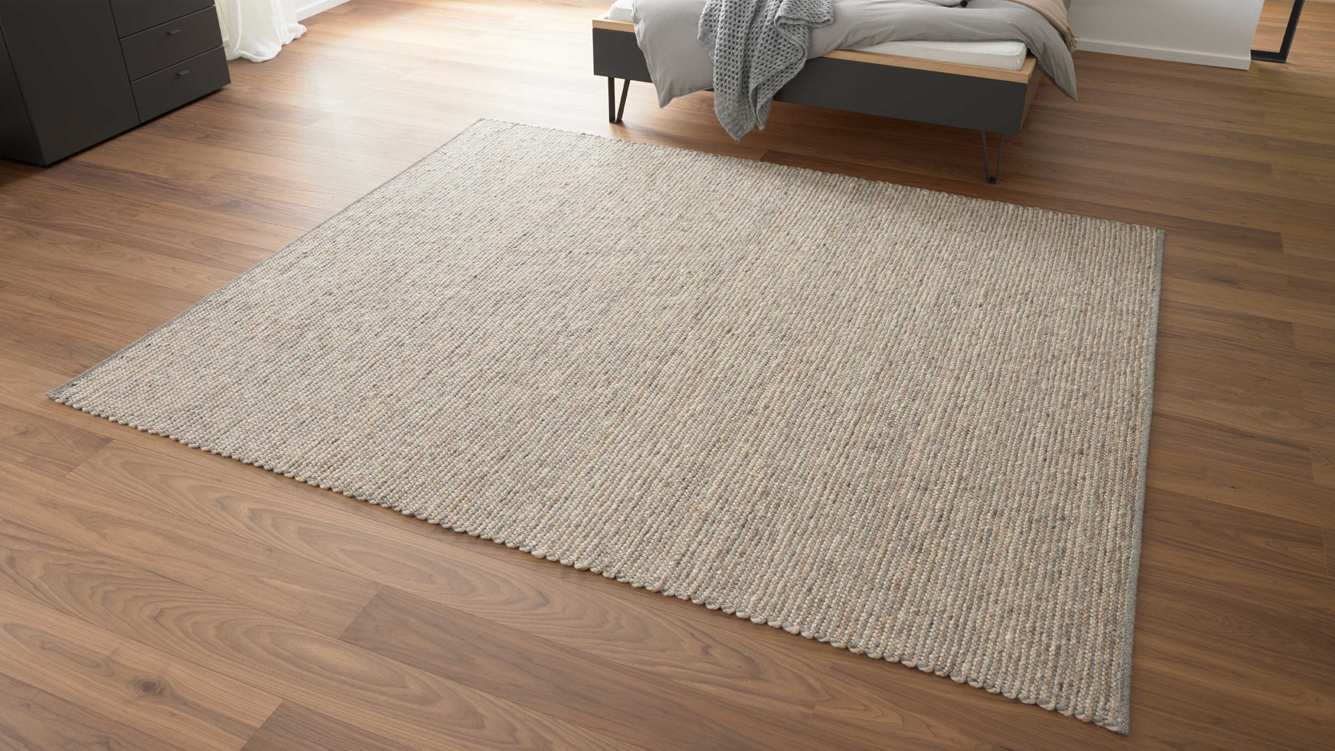 Handwebteppich Interliving aus Naturfaser in Hellbraun Interliving Teppich Serie B-8003 hellbraun melierte Schurwolle – ca. 170 x 240 cm