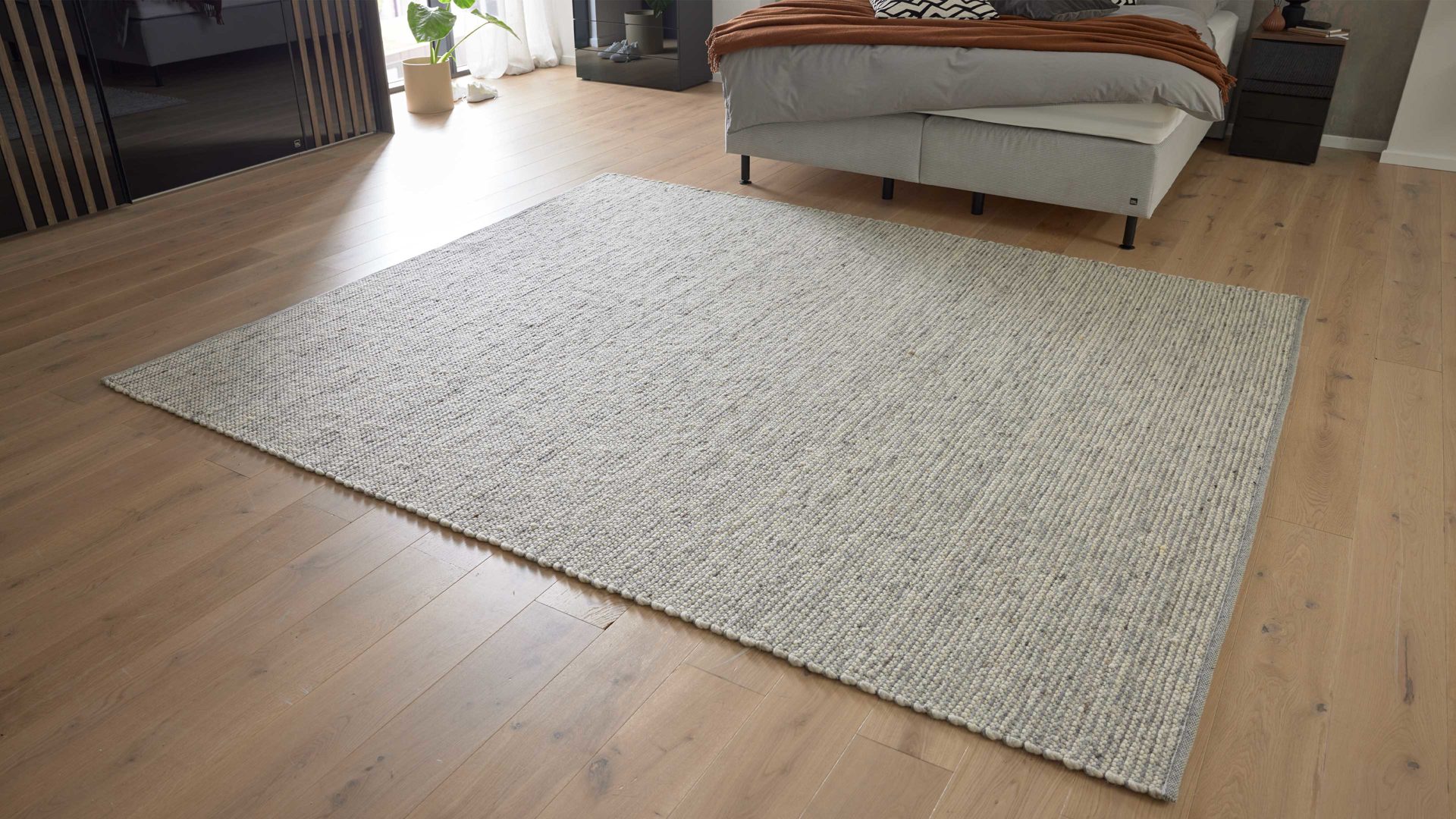 Handwebteppich Interliving aus Naturfaser in Weiß Interliving Teppich Serie B-8003 weiß melierte Schurwolle – ca. 170 x 240 cm