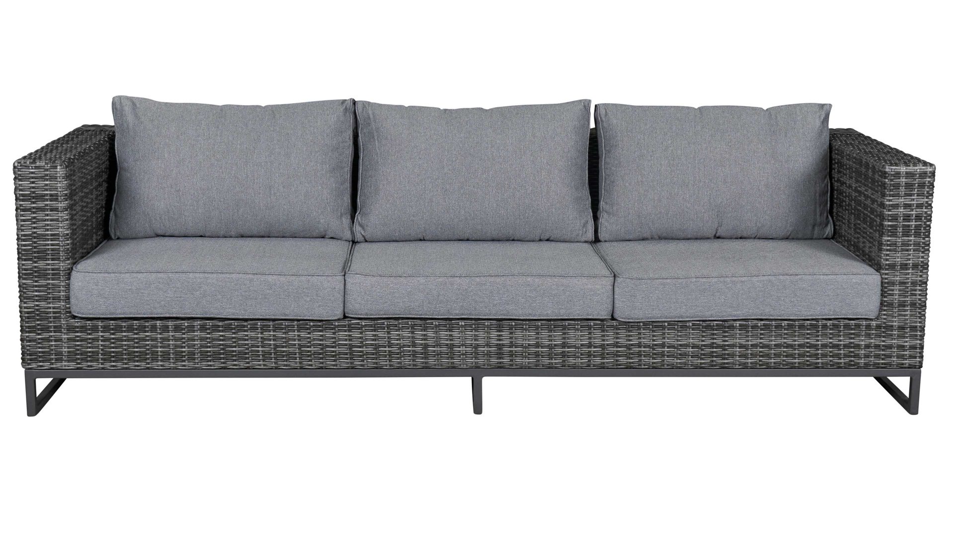 Gartensofa Wholesaler aus Geflecht in Anthrazit Garten Loungessofa Vivera anthrazitfarbenes Kunststoffgeflecht Omega & graue Kissen - Länge ca. 250 cm