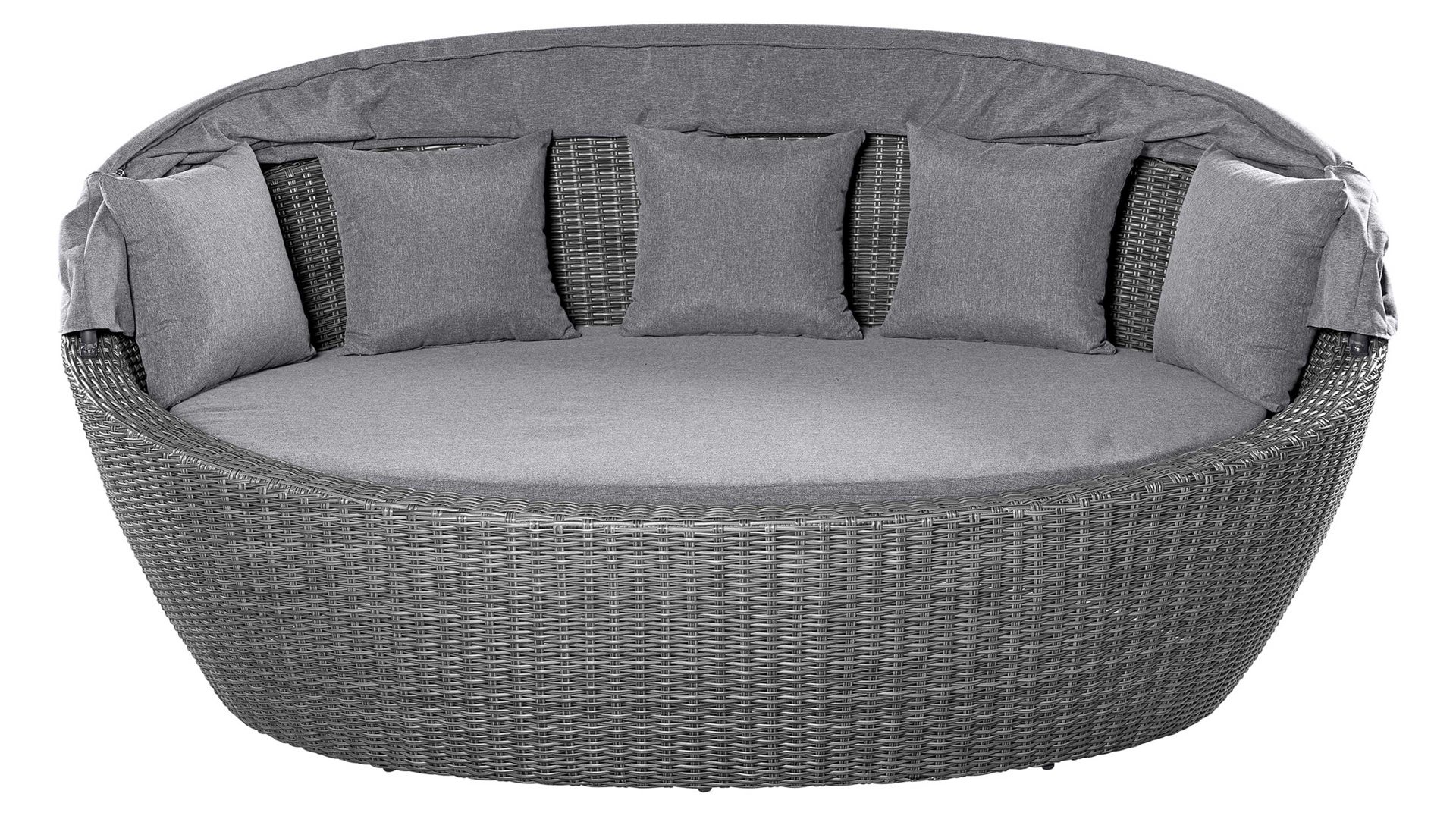 Lounge-Liege L.c. wholesaler aus Geflecht in Anthrazit Garten Lounge Muschel Vivera anthrazitfarbenes Kunststoffgeflecht Omega & graue Kissen