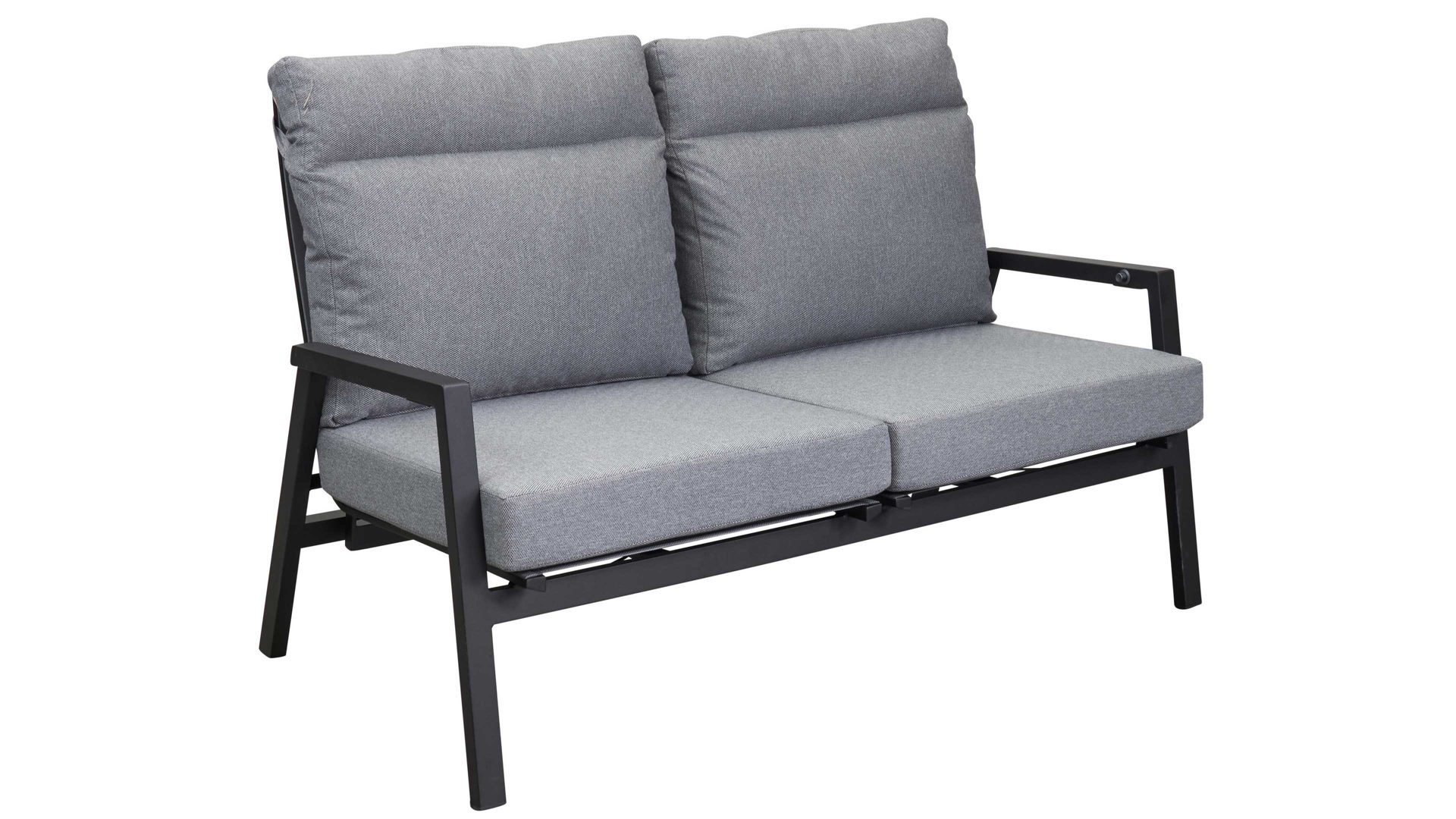 Gartensofa Wholesaler aus Metall in Schwarz Gartensofa Sondrino graues Textilgewebe & Bezug, schwarzes Aluminium - Länge ca. 152 cm