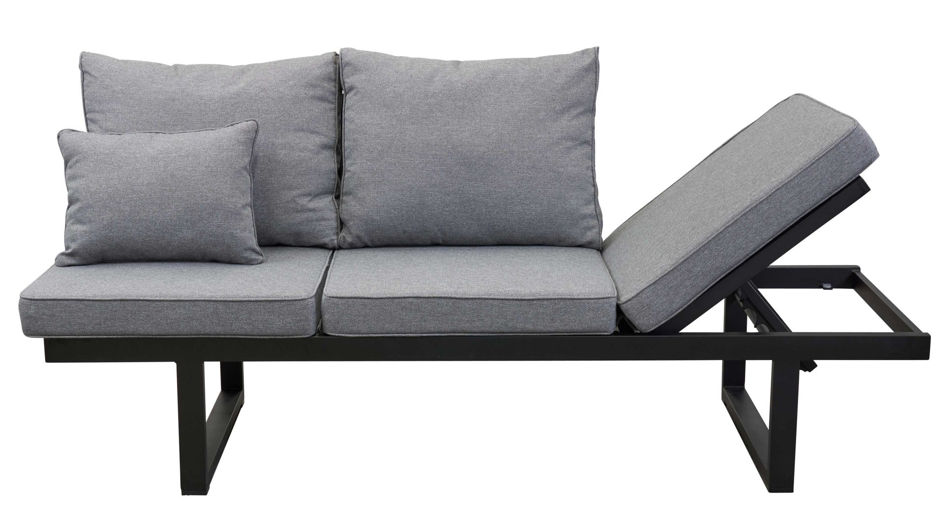 Gartensofa L.c. wholesaler aus Metall in Schwarz Garten-Multifunktionssofa Sondrino grauer Bezug & schwarzes Aluminium - Länge ca. 202 cm