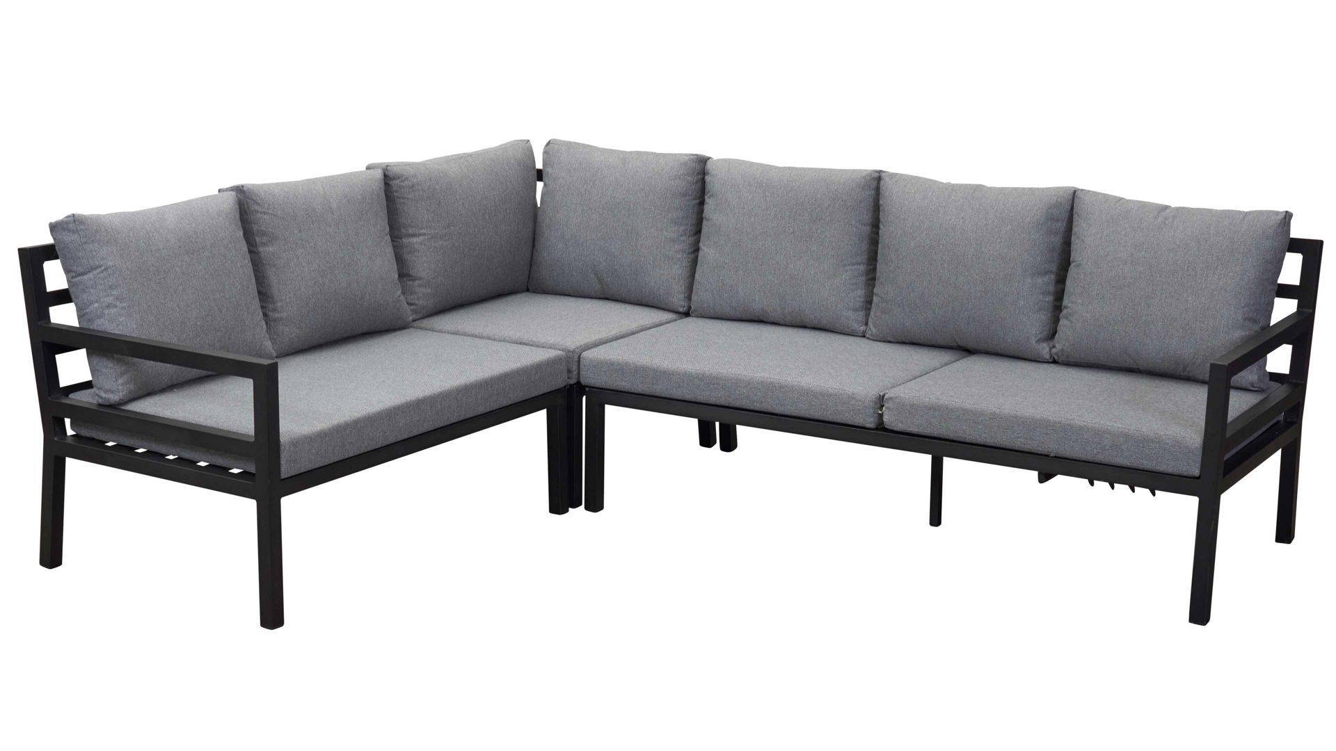 Lounge-Gruppe Wholesaler aus Metall in Schwarz Garten-Ecklounge Sondrino grauer Bezug & schwarzes Aluminium - Stellfläche ca. 200 x 250 cm