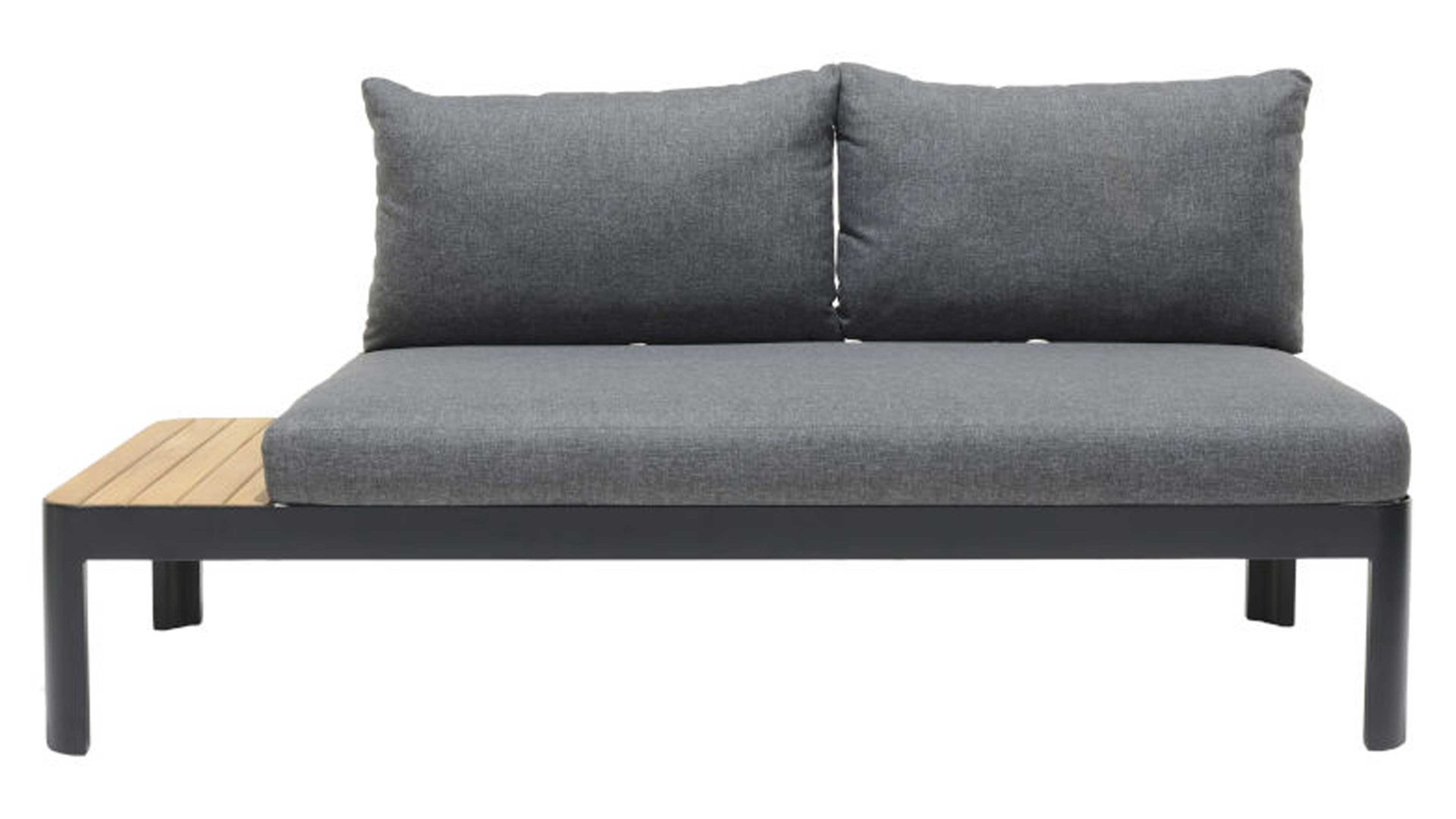 Gartensofa Scancom aus Metall in Dunkelgrau LifestyleGarden® Loungemöbel-Serie Portals - Sofa dunkelgraues Olefin, Teakholz & Aluminium - Länge ca. 172 cm