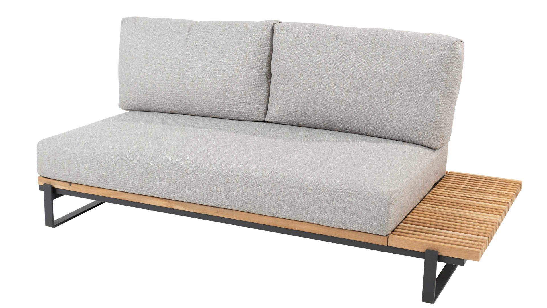 Gartensofa 4so® 4 seasons outdoor aus Kunstfaser in Hellgrau 4SO® Lounge-Serie Osaka - Zweisitzer-Sofa hellgrauer Olefinbezug, Teakholz & Aluminium - Länge ca. 178 cm