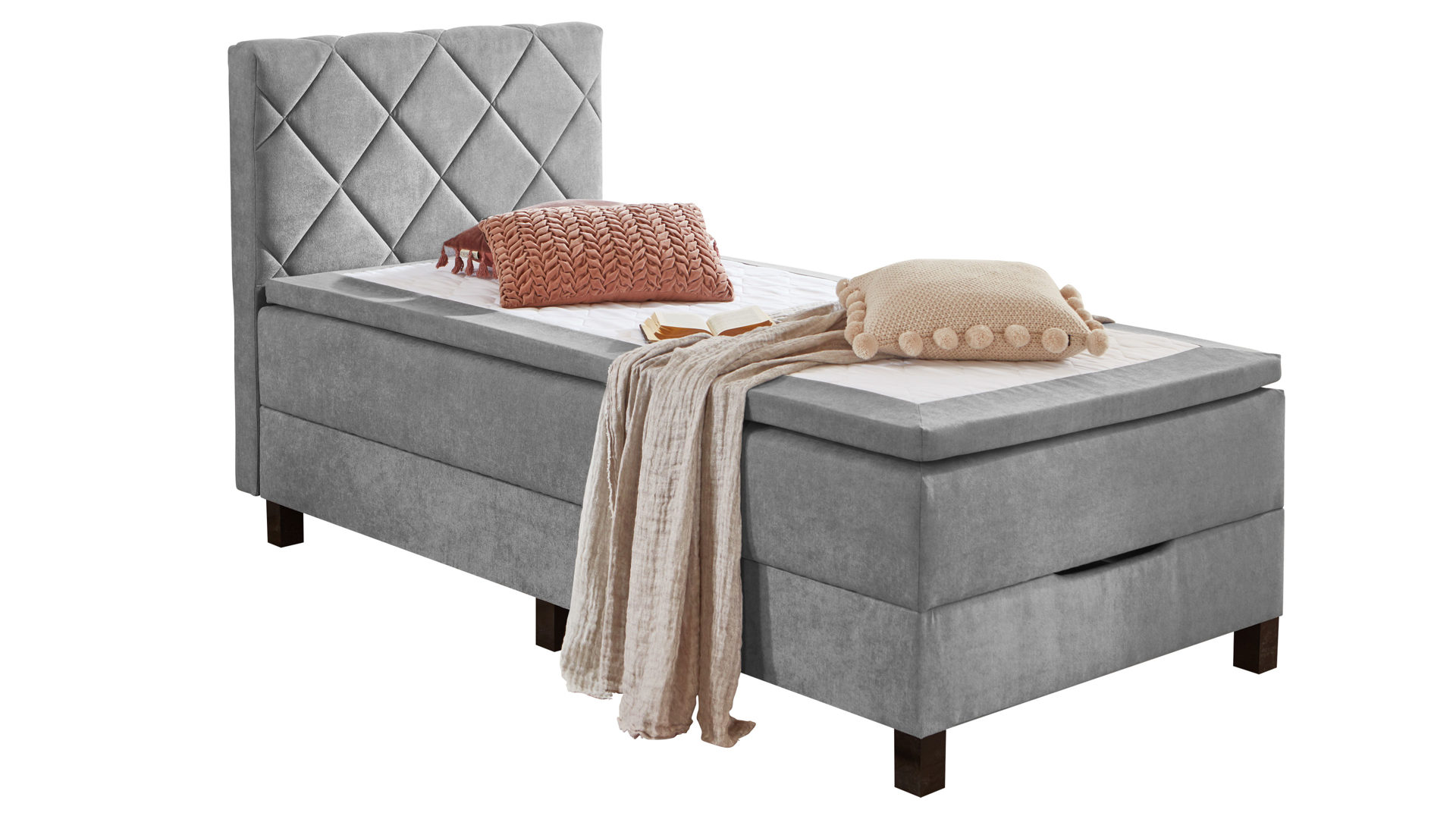 Boxspringbett Sun garden | 162739 aus Stoff in Grau Boxspringbett Jeff silberfarbener Bezug 50343-720 – Liegefläche ca. 140 x 200 cm