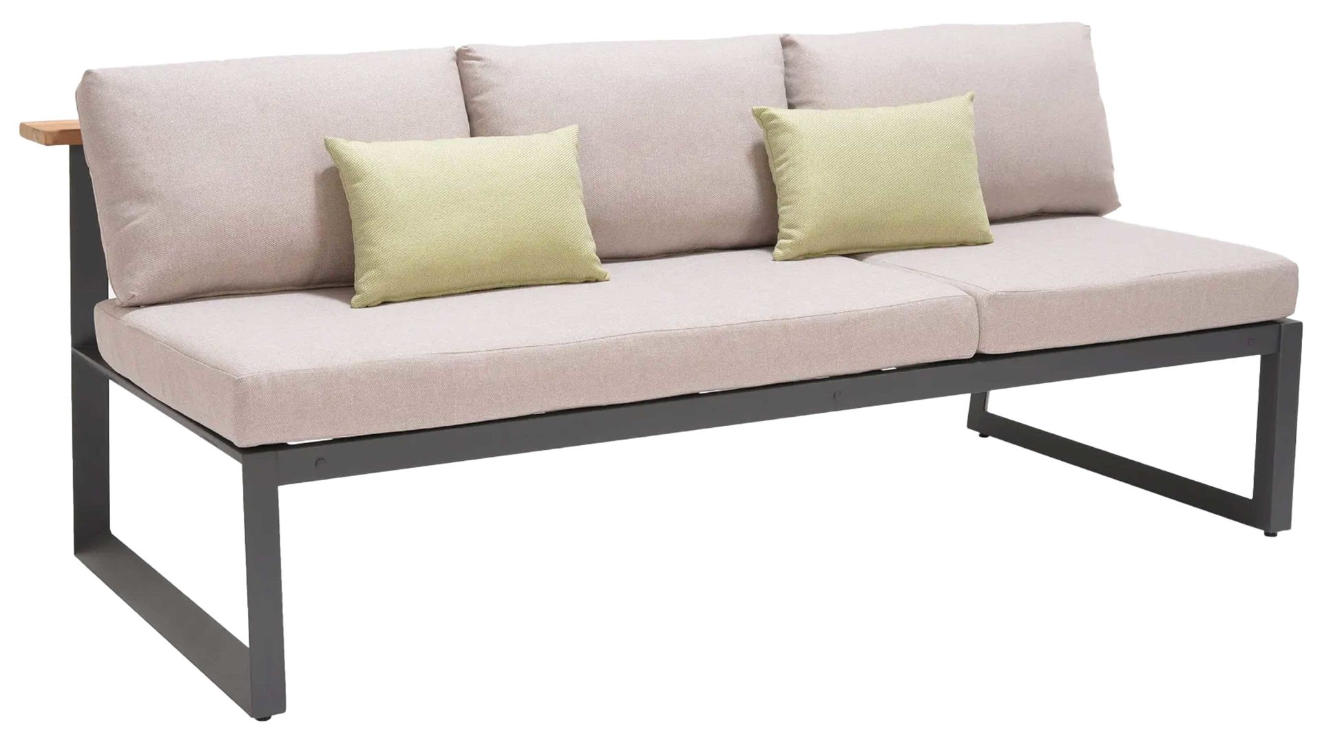 Gartensofa Scancom aus Metall in Hellgrau LifestyleGarden® Loungemöbel-Serie Palau - Multifunktionssofa graues Olefin, Aluminium & Teakholz - Länge ca. 200 cm