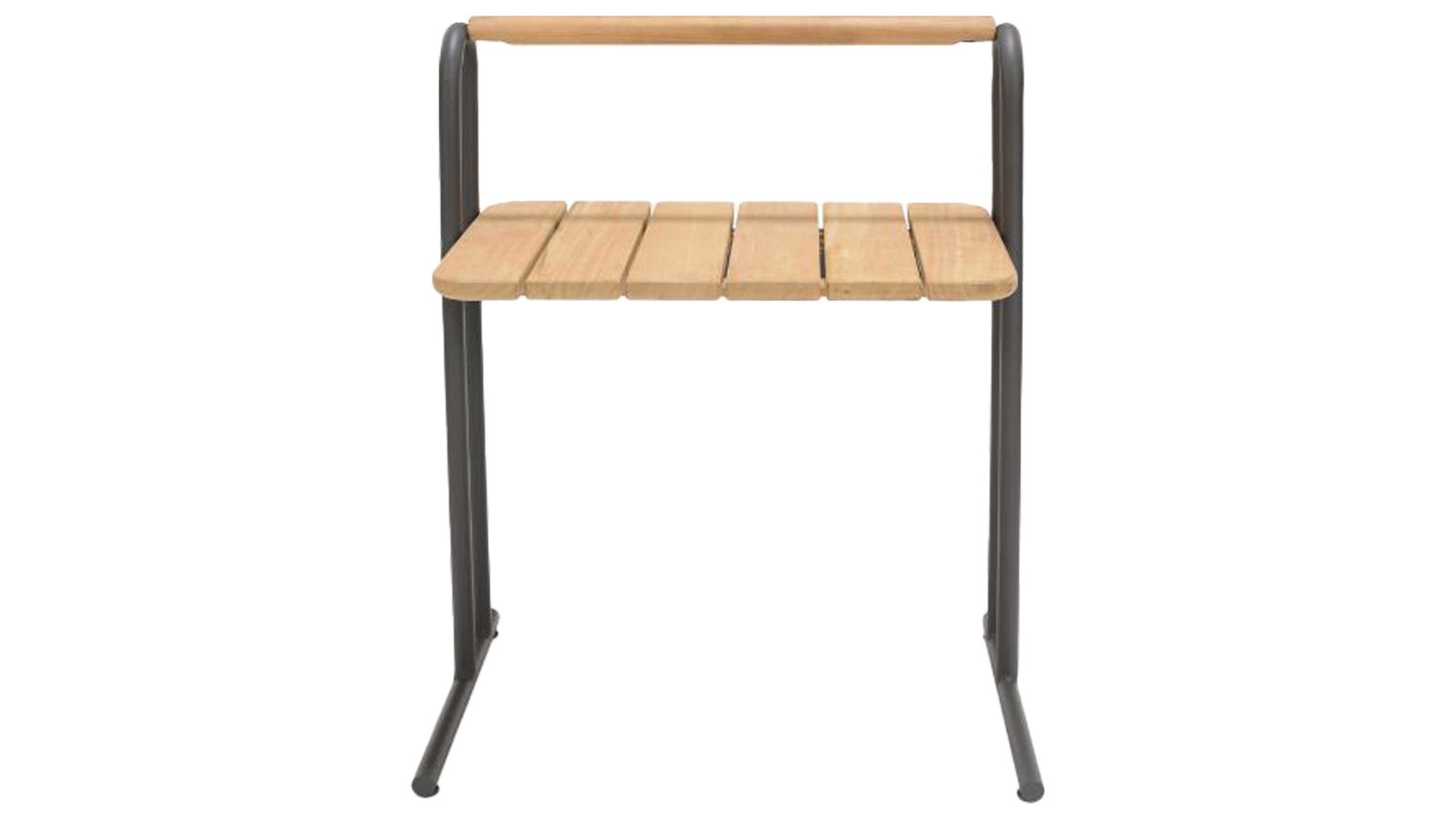 Gartentisch Scancom aus Holz in Holzfarben LifestyleGarden® Gartenmöbel Serie Topaz - Beistelltisch Teakholz & graues Aluminium - Höhe ca. 68 cm
