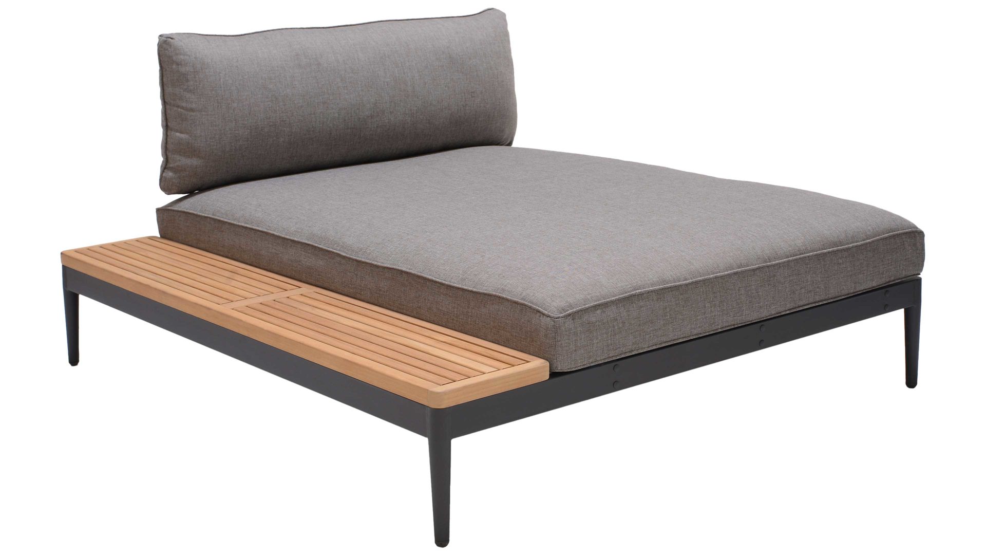 Gartenliege Scancom aus Kunstfaser in Grau LifestyleGarden® Gartenmöbel Serie Topaz - XL-Daybed graues Olefin, Aluminium & Teakholz - ca. 130 x 158 cm