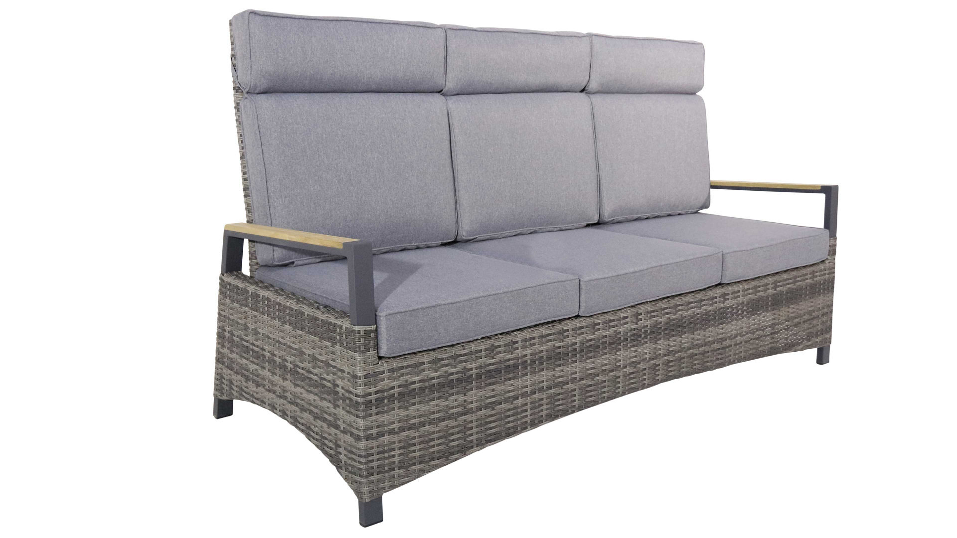 Gartensofa Wholesaler aus Geflecht in Grau Gartenmöbel Serie Keramo - Dining-Relaxsofa naturgraues Polyrattangeflecht, Aluminium & Teakholz - Länge ca. 205 cm