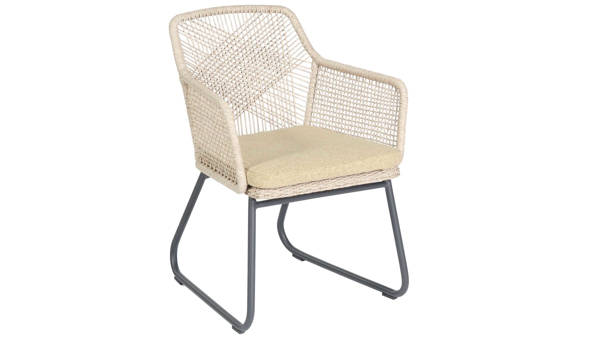 Gartenstuhl /-sessel Sonnenpartner® | müsing aus Geflecht in Beige Loungemöbel Serie Couture - Diningsessel muschelweißes Rope & dunkelgraues Aluminium