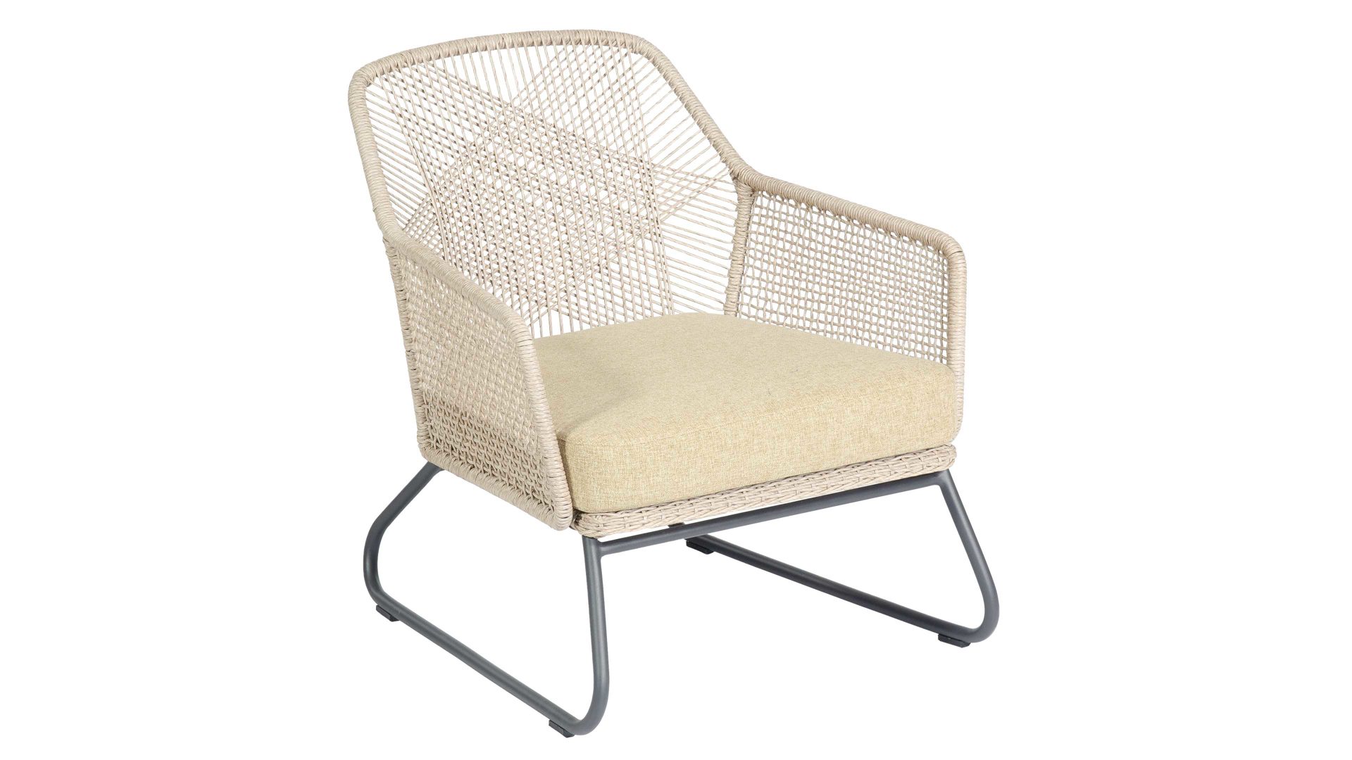 Gartenstuhl /-sessel Sonnenpartner® | müsing aus Geflecht in Beige Loungemöbel Serie Couture - Diningsessel muschelweißes Rope & dunkelgraues Aluminium