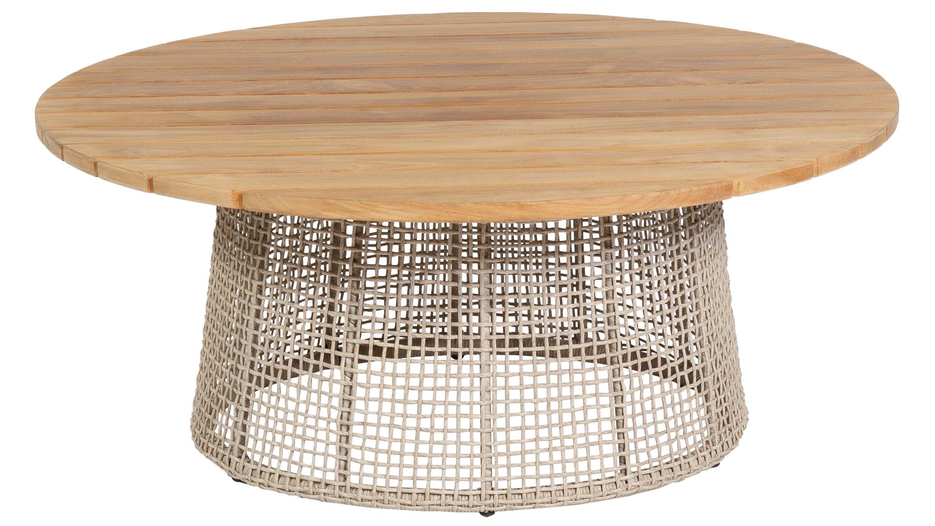 Gartentisch Sonnenpartner® | müsing aus Holz in Holzfarben Loungemöbel Serie Couture - Couchtisch Teakholz, muschelweißes Rope & dunkelgraues Aluminium - Durchmesser ca. 100 cm