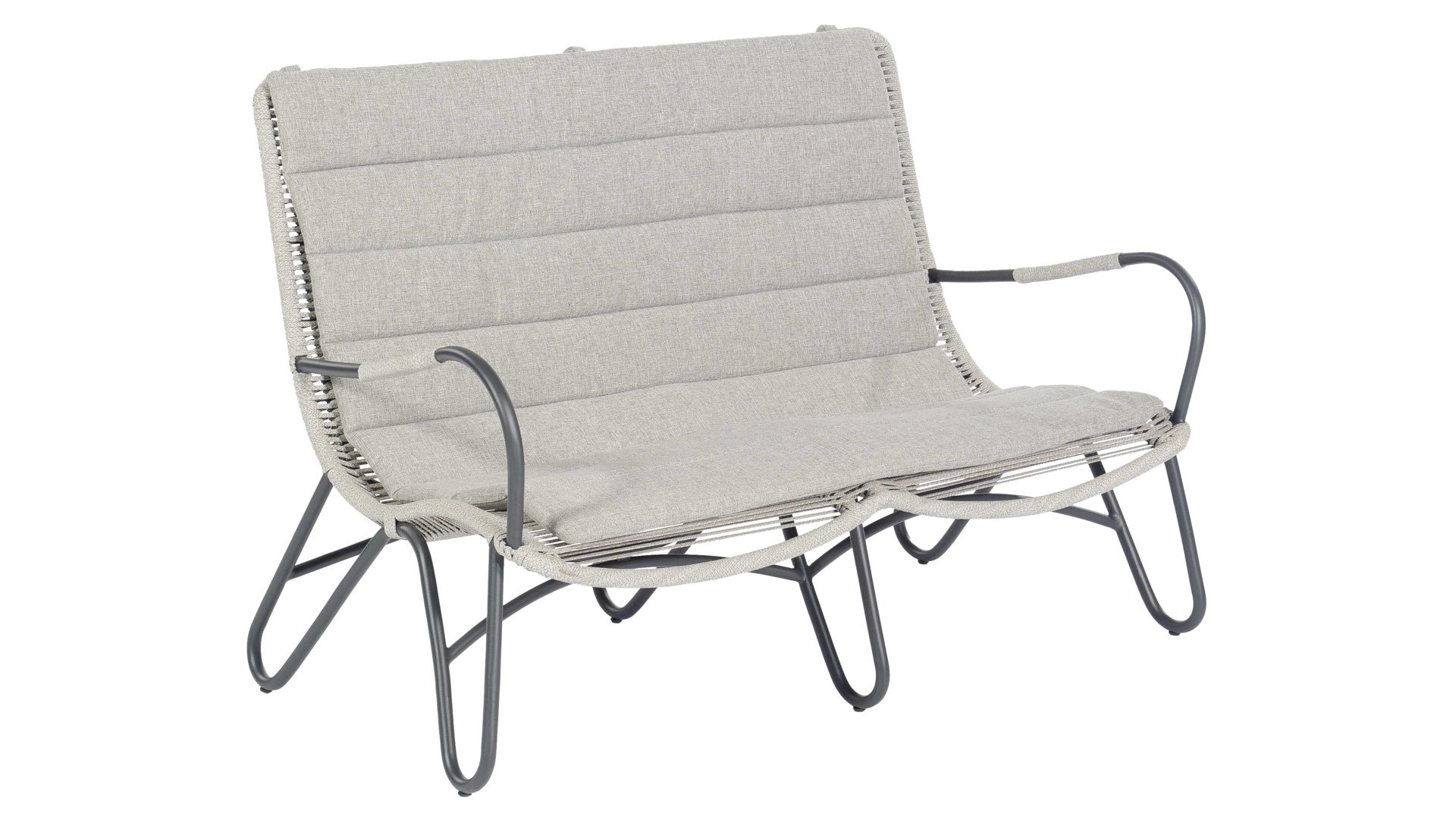 Gartensofa Sonnenpartner® | müsing aus Kunstfaser in Hellgrau Lounge Möbel Serie Charité - Loungesofa silbergraues Olefin & Rope, Aluminium - Länge ca. 139 cm