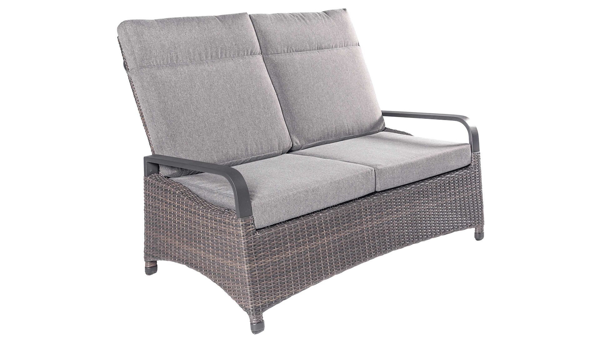 Gartensofa Wholesaler aus Geflecht in Braun Gartenmöbel Serie Komido - Dining-Relaxsofa als Zweisitzer graues Polster, omegabraunes Polyrattan & Aluminiumgestell - Länge ca. 140 cm