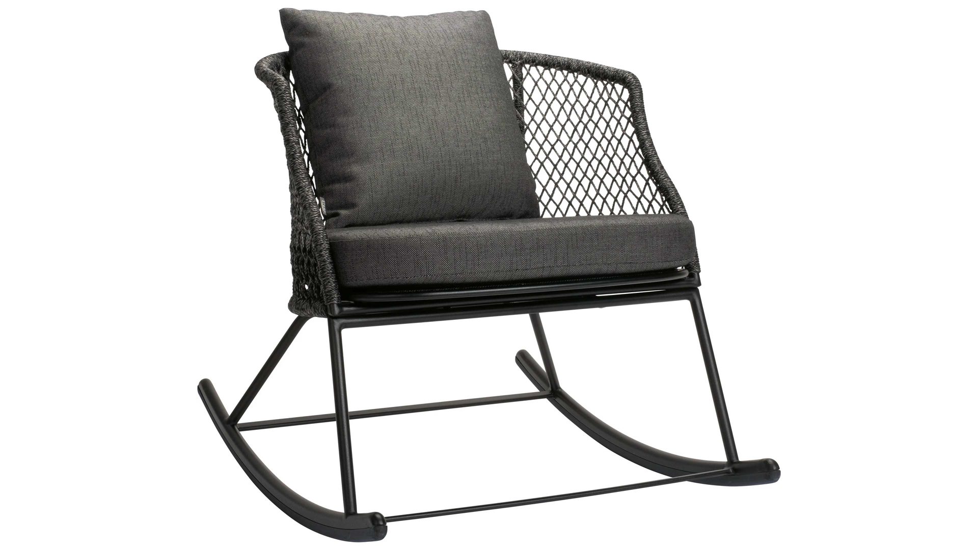 Gartenstuhl /-sessel Stern® aus Geflecht in Schwarz STERN® Loungemöbel Serie Odea - Schaukelsessel seidenschwarzer Bezug, Seilgeflecht Pepper & schwarzes Aluminium