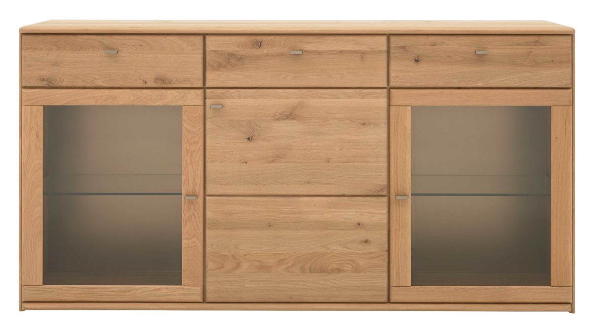 Sideboard Interliving aus Holz in Holzfarben Interliving Wohnzimmer Serie 2028 - Sideboard Wildeiche - drei Türen, drei Schubladen, Breite ca. 182 cm
