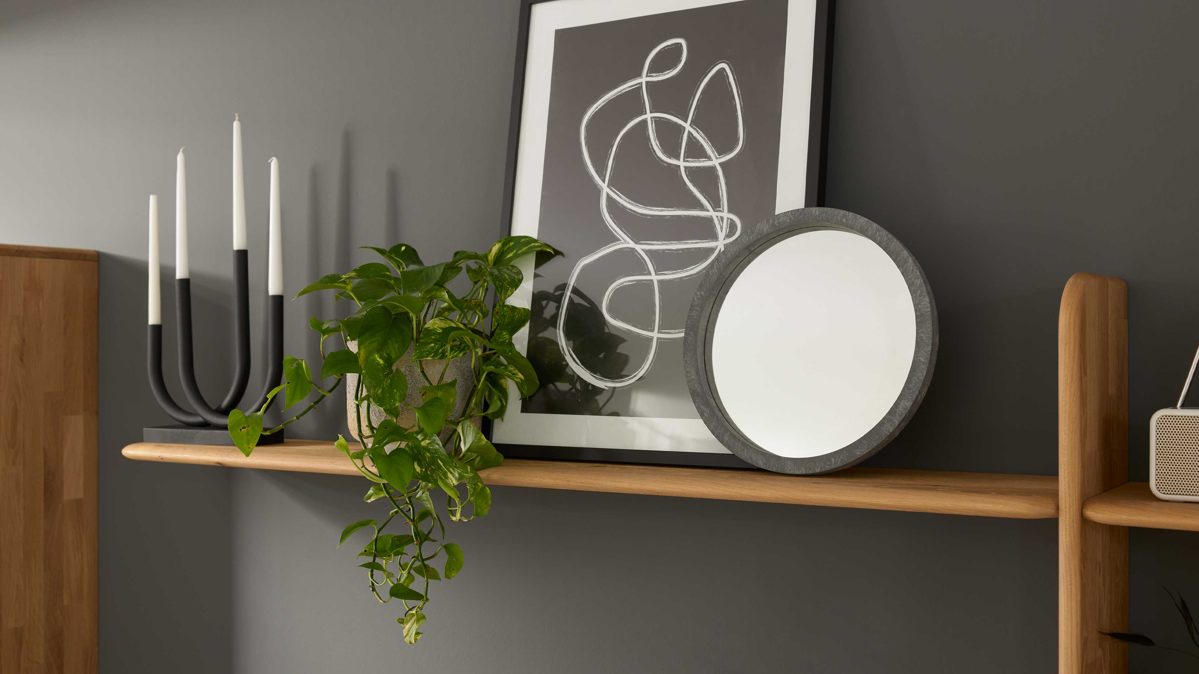 Wandregal Interliving aus Glas in Holzfarben Interliving Wohnzimmer Serie 2028 - Anbau-Wandregal Wildeiche - Länge ca. 162 cm