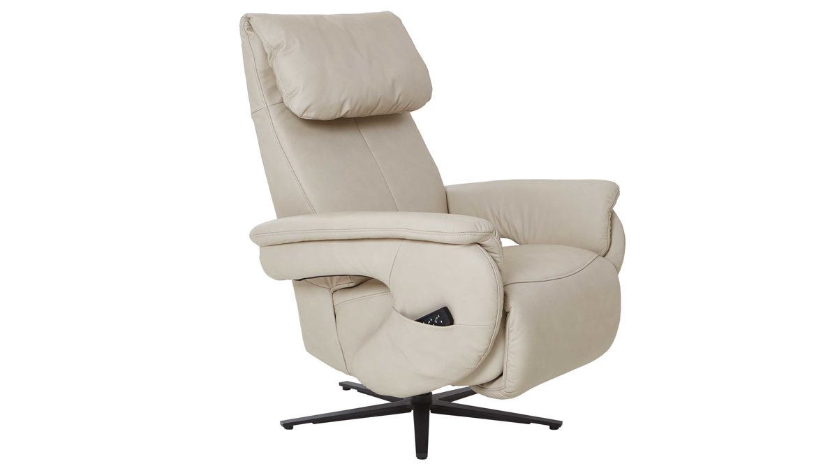 Relaxsessel comfortmaster besser sitzen, liegen, leben aus Leder in Weiß Comfortmaster 7304 - Easy-Swing-Sessel 52V klifffarbenes LongLife-Leder & anthrazitfarbener Sternfuß