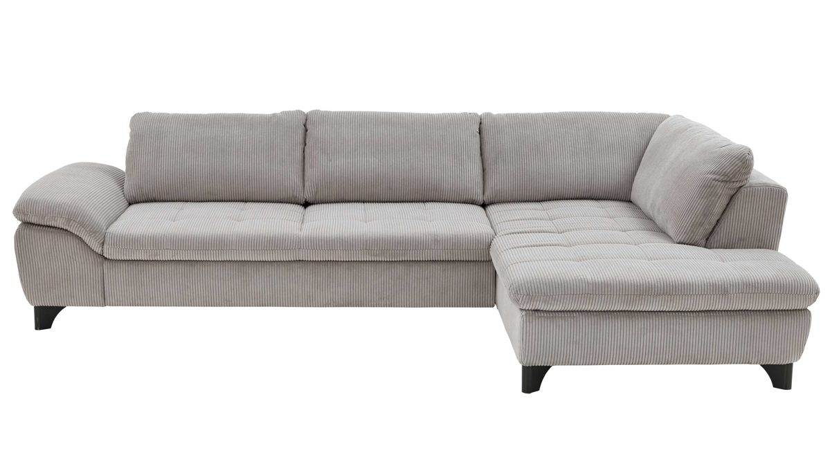 Ecksofa Megapol aus Stoff in Grau Polsterprogramm VS-MP1028 - Ecksofa grauer Breitcord & schwarze Metallfüße - Stellfläche ca. 306 x 197 cm