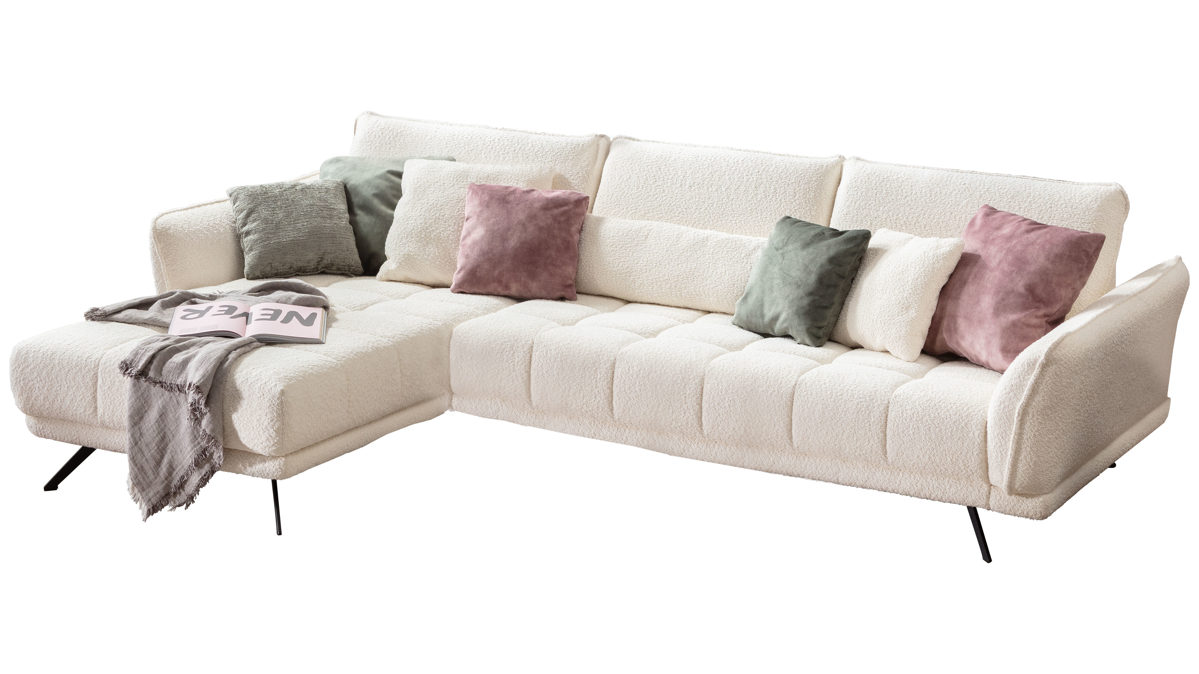 Ecksofa Megapol aus Stoff in Weiß Polsterserie VS-XP-MP1144 - Ecksofa naturweiße Chenille Kama - Stellfläche ca. 178 x 285 cm