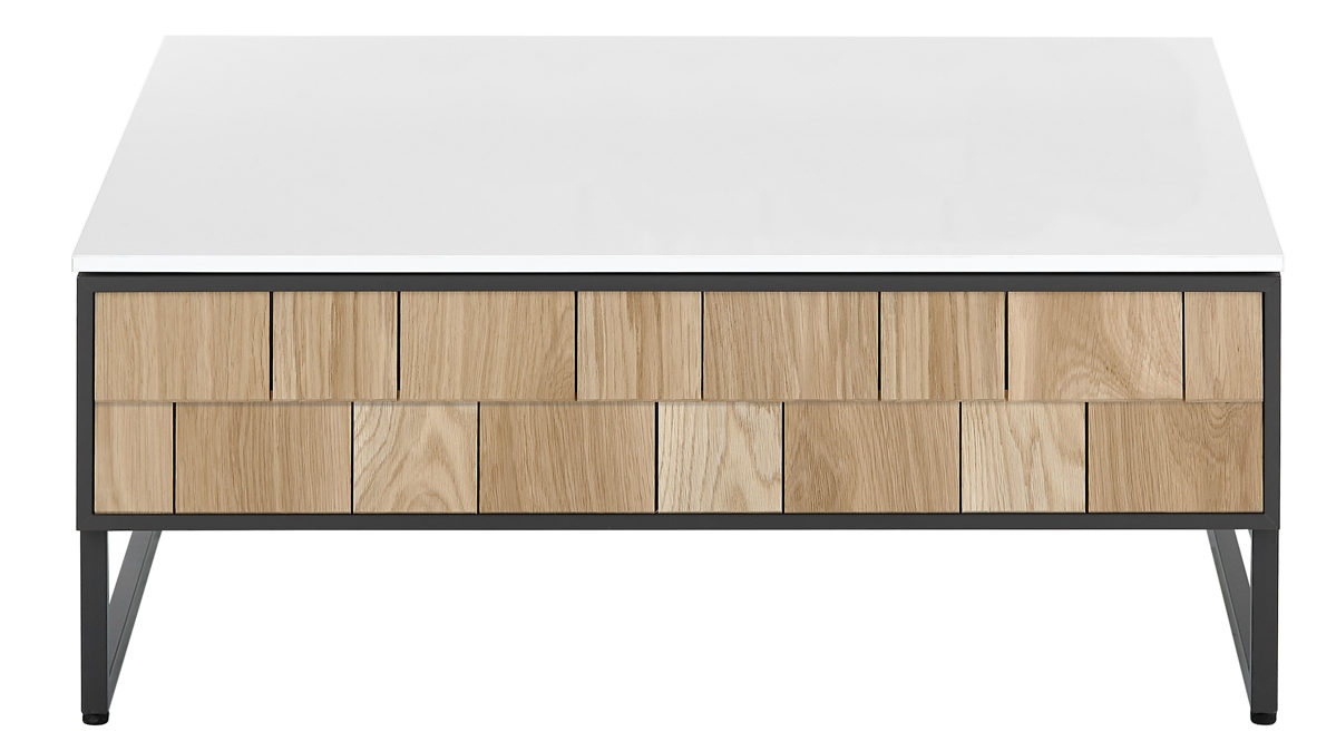 Couchtisch Loddenkemper | 474061 aus Holz in Weiß Loddenkemper Wohnprogramm Legno - Couchtisch mit Schubladen mattweißer Lack & Eiche - ca. 90 x 85 cm
