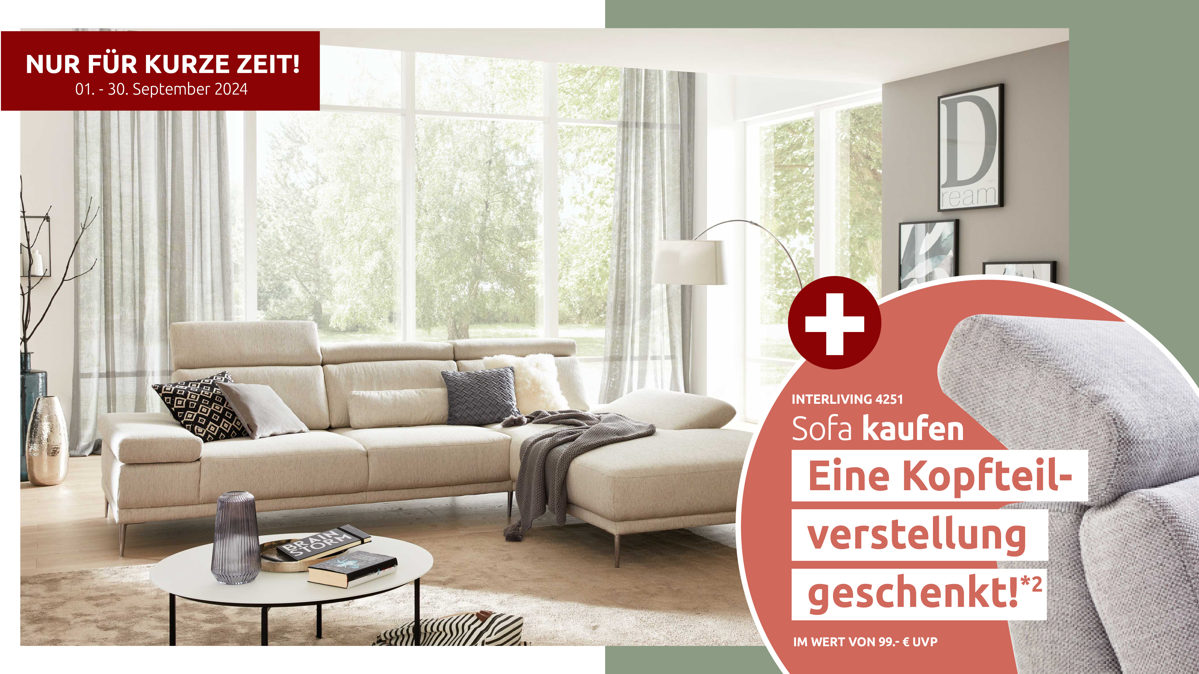 Ecksofa Interliving aus Stoff in Beige Interliving Sofa Serie 4251 – Ecksofa cremefarbener Bezug Q2 Hit 304 & Metallfüße 3.26 – Stellfläche ca. 300 x 225 cm