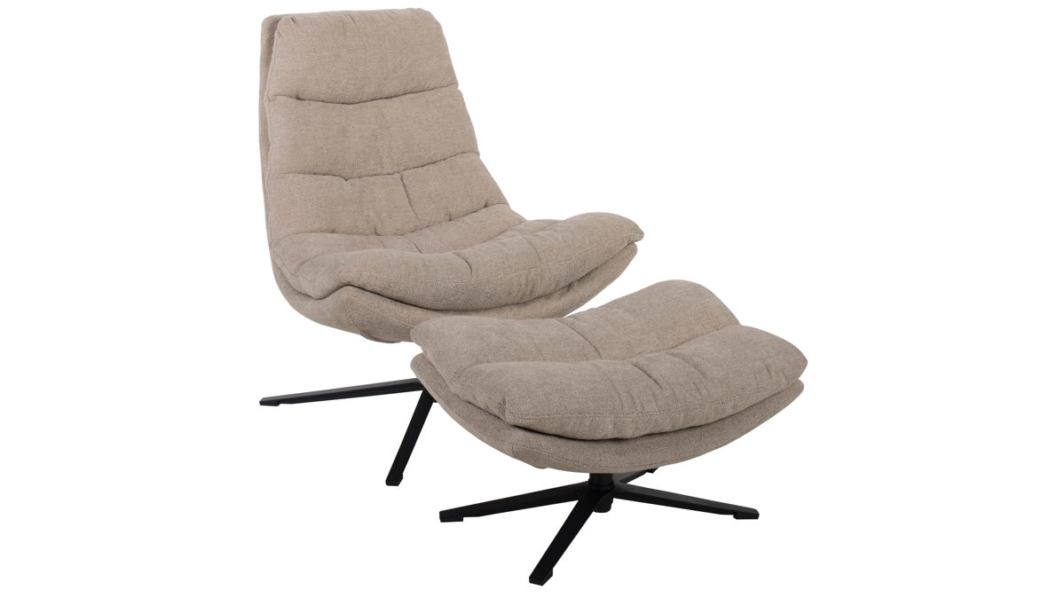 Relaxsessel Duo collection aus Stoff in Beige Relaxsessel mit Hocker sandfarbener Bezug & mattschwarzer Sternfuß