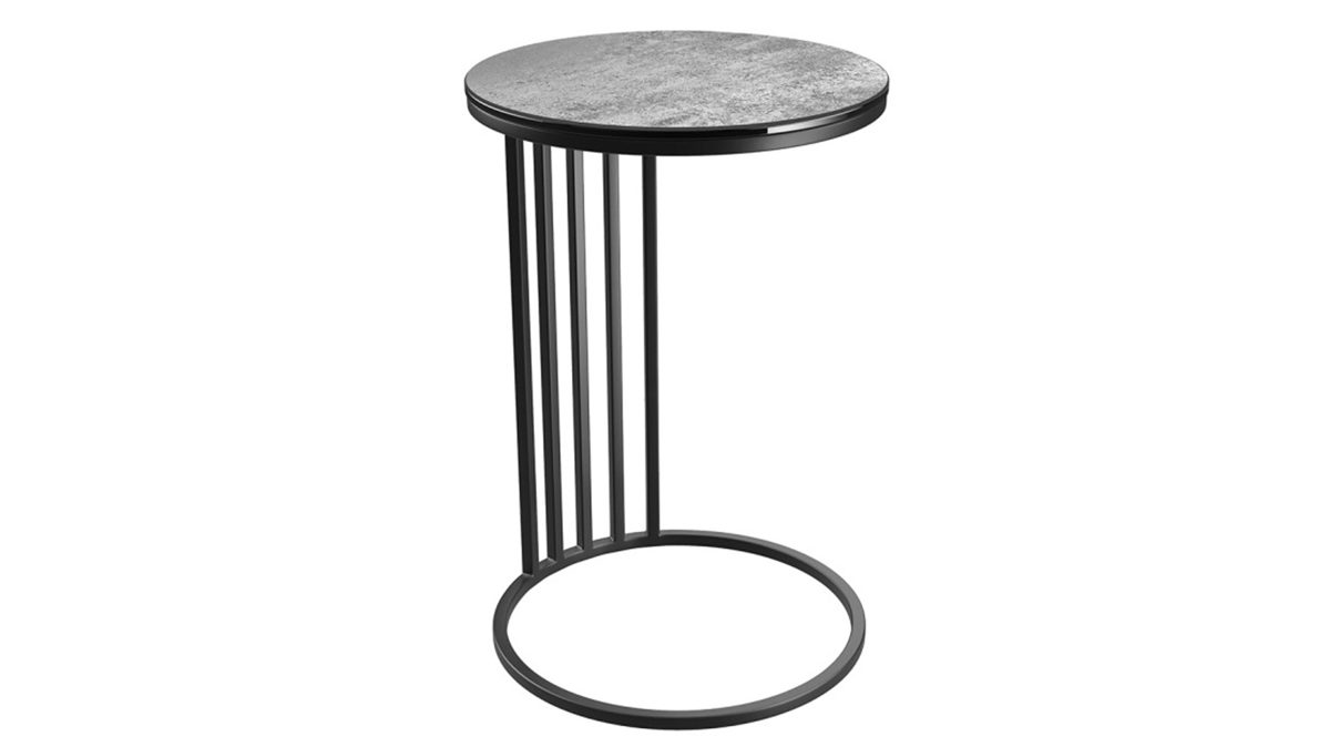 Beistelltisch Interliving aus Keramik in Hellgrau Interliving Couchtisch Serie 6220 - Beistelltisch silberfarbene Keramik & schwarzer Stahl  - Durchmesser ca. 40 cm