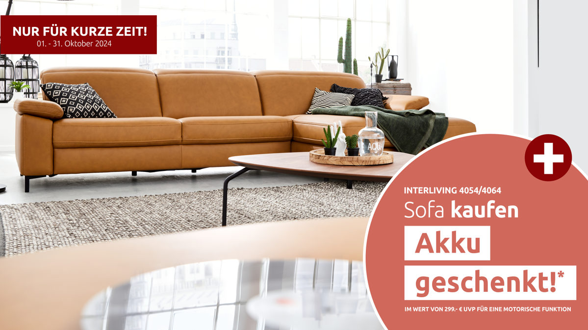 Ecksofa Interliving aus Leder in Orange Interliving Sofa Serie 4054 – Ecksofa kurkumafarbenes LongLife-Leder Vivre & schwarze Metallfüße – Stellfläche ca. 347 x 176 cm