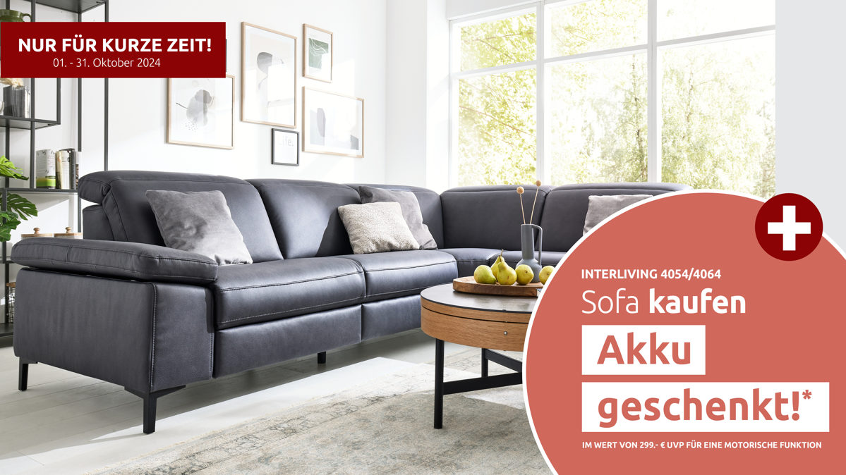 Ecksofa Interliving aus Stoff in Dunkelgrau Interliving Sofa Serie 4064 - Ecksofa graphitfarbene Mikrofaser Galero Punto & Fuß W003-01 - Stellfläche ca. 291 x 252 cm