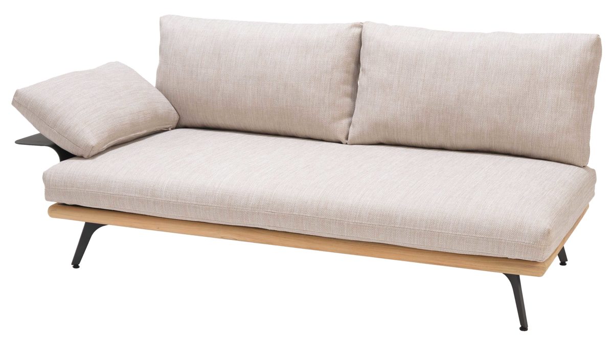 Gartensofa Scancom aus Metall in Beige LifestyleGarden® Loungemöbel-Serie Pearl - Sofa leinenfarbenes Olefin, Teakholz & Aluminium - Länge ca. 180 cm