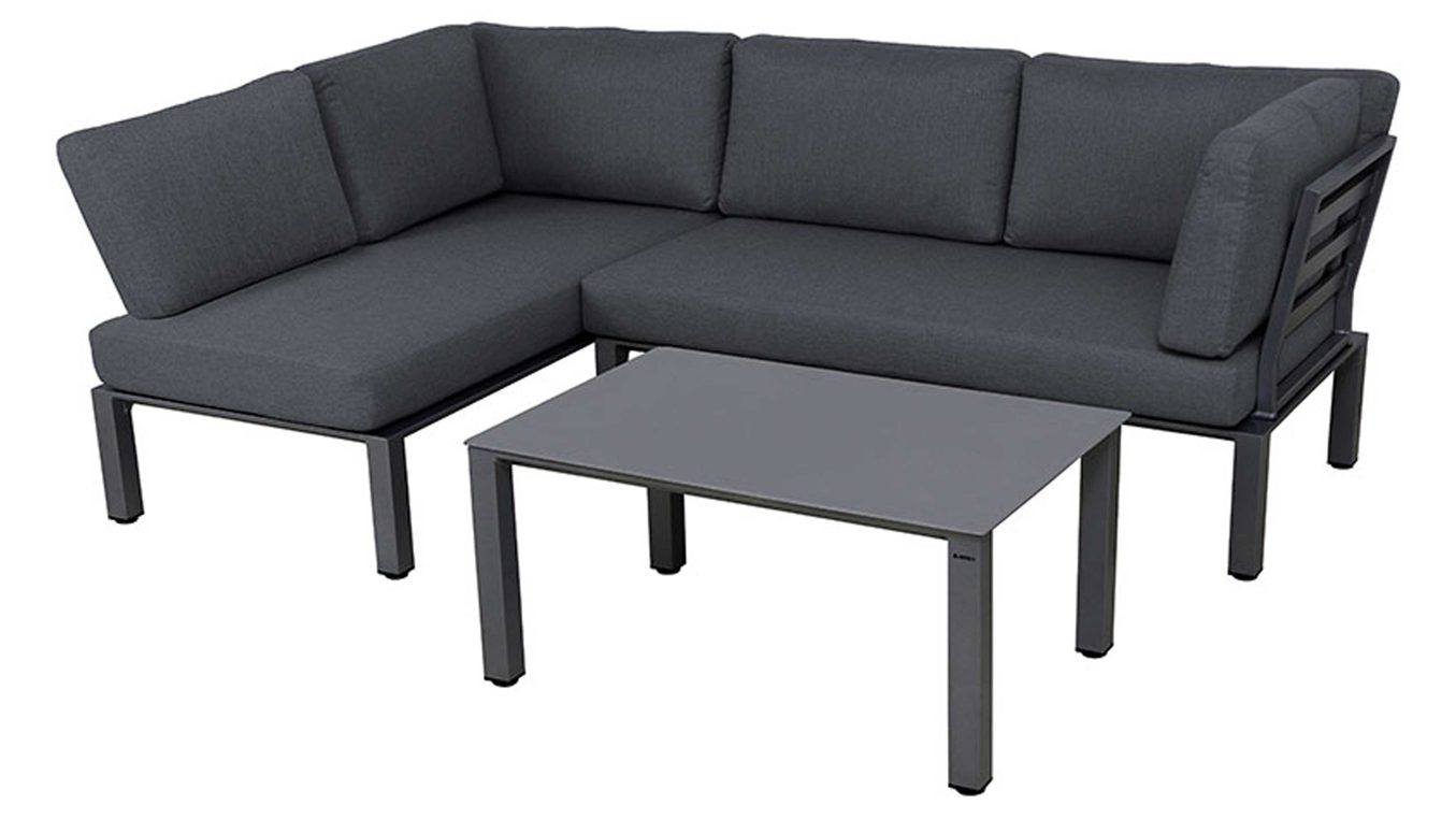 Lounge-Gruppe Mwh aus Kunstfaser in Dunkelgrau MWH Gartenmöbel Serie Widoo - Lounge-Set dunkelgrauer Bezug & eisengraues Aluminium - dreiteilig