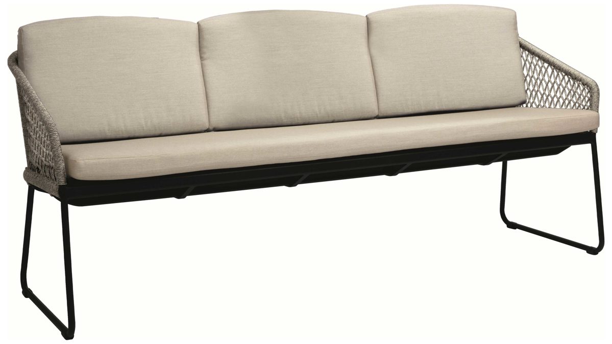 Gartensofa Stern® aus Geflecht in Beige STERN® Loungemöbel Serie Odea - Lounge Sofa cremefarbener Bezug, Seilgeflecht Salt & schwarzes Aluminium - Länge ca. 198 cm