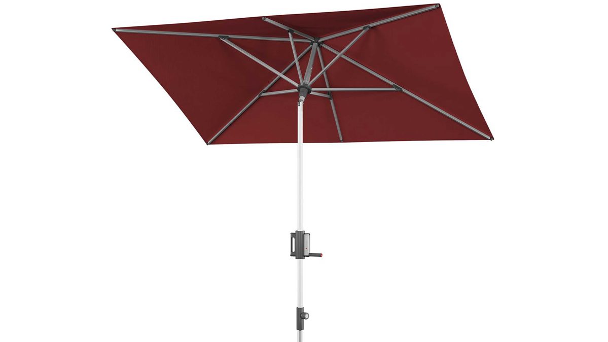 Sonnenschirm Doppler® aus Kunstfaser in Dunkelrot Knirps® Kurbel-Sonnenschirm Apoll mit EASY TILT® bordeauxrote Bespannung – ca. 230 x 150 cm