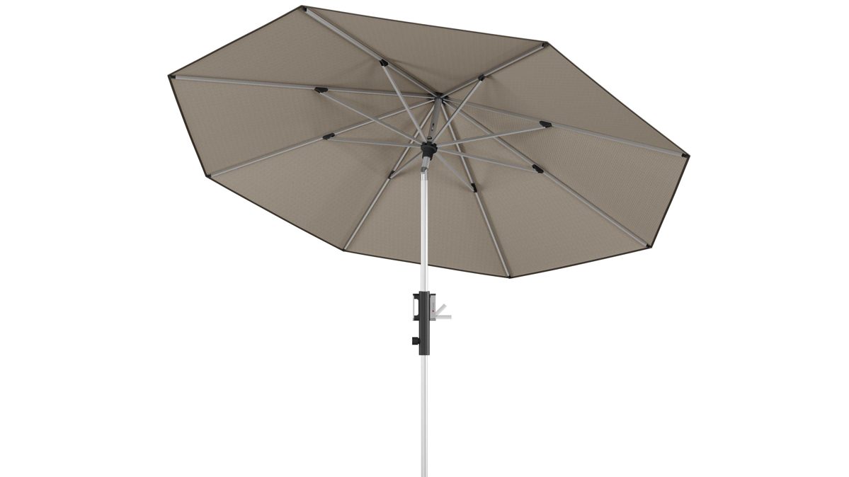 Sonnenschirm Doppler® aus Kunstfaser in Hellbraun Knirps® Kurbel-Sonnenschirm Phönix mit EASY LIFT®, EASY CLICK® und EASY TILT® sandfarbene Bespannung – Durchmesser ca. 315 cm